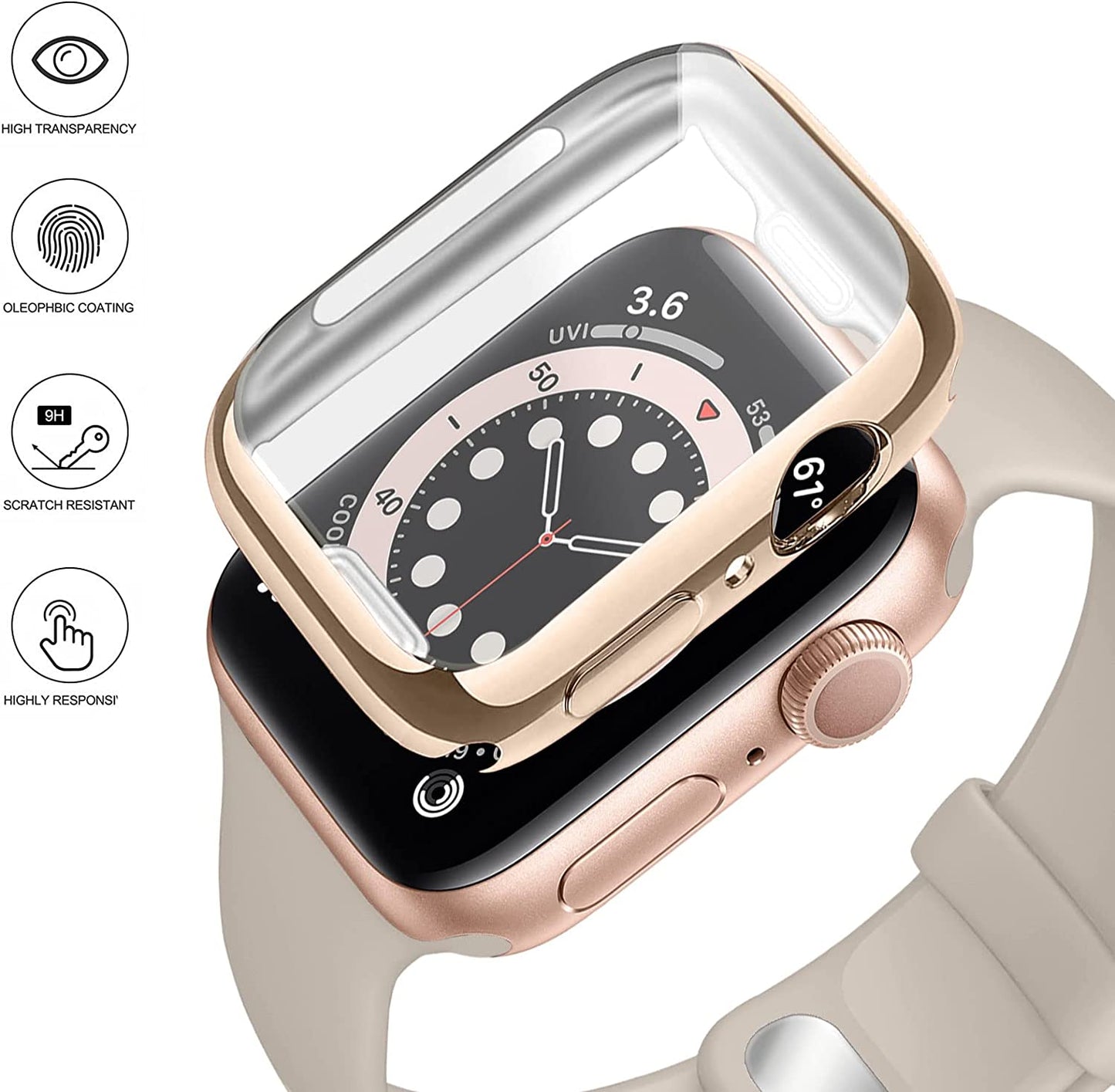 NUKELOLO Sport Band Compatible for Apple Watch Band 45Mm 44Mm 42Mm 41Mm 40Mm 38Mm with Screen Protector Case, Men Women Soft Silicone Strap for Iwatch Series 7 6 5 4 3 2 1 Se(40Mm-Stone)  NUKELOLO   