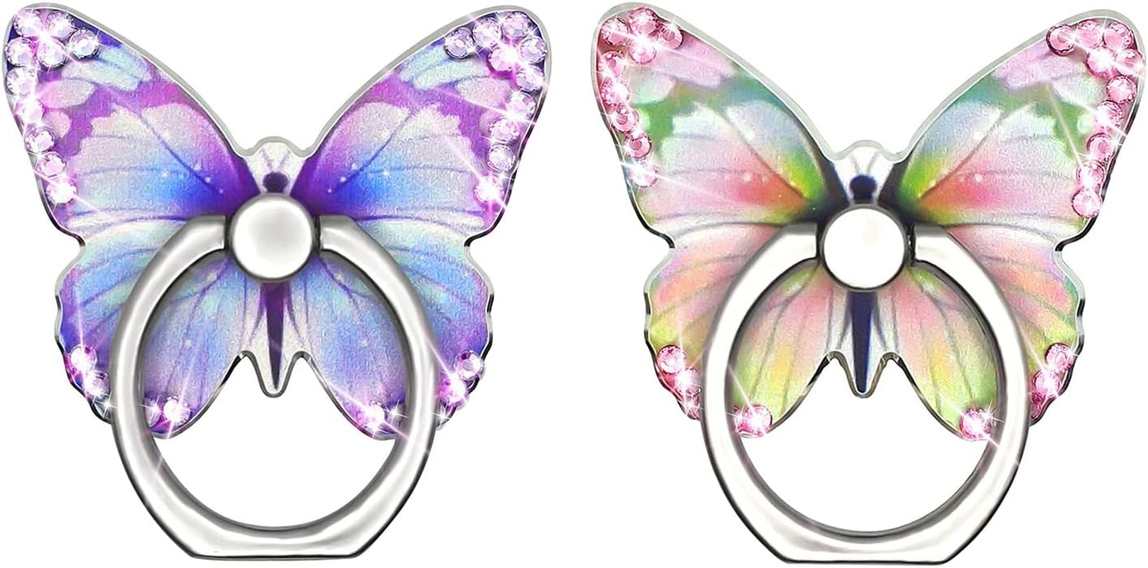 Bling Cute Butterfly Cell Phone Ring Holder with Crystal Rhinestone 360°Rotation Metal Finger Stand Kickstand Universal Compatible with Iphone Samsung Galaxy LG Google Ipad 2 Pack（Purple & Pink）  Walaivgne   