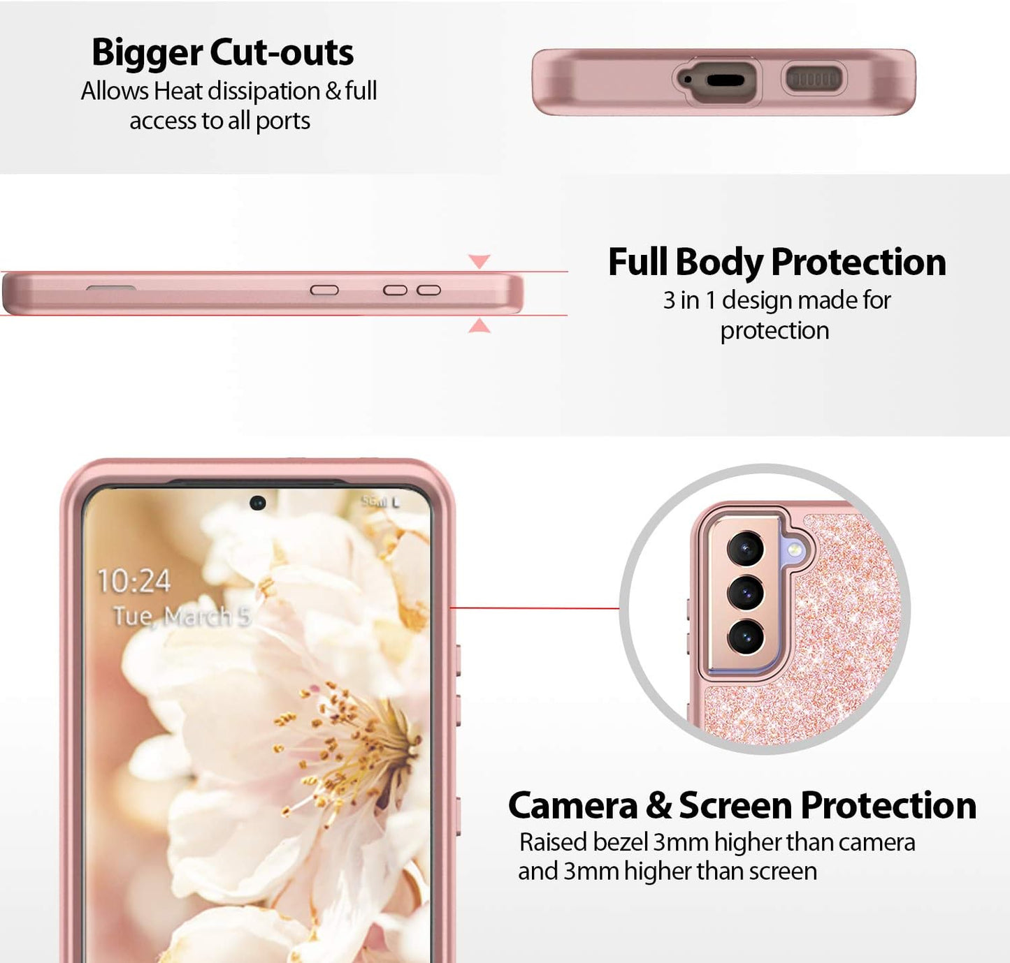 Coolwee Pink Full Protective Case for Galaxy S21 plus 5G Heavy Duty Hybrid 3 in 1 Rugged Shockproof Women Girls Transparent for Samsung Galaxy S21 plus 6.7 Inch Rose Gold  Coolwee   