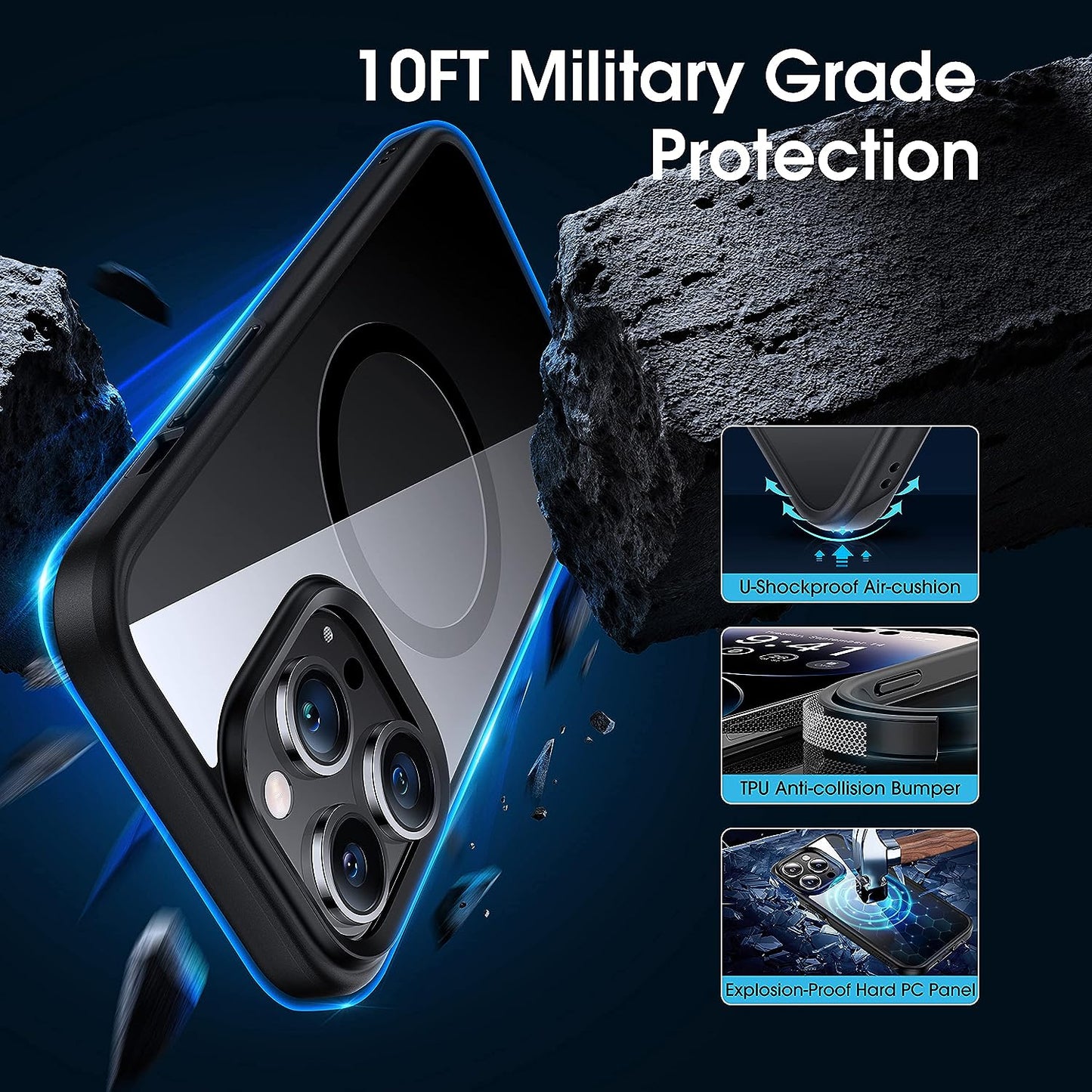 CASEKOO Strong Magnetic Clear for Iphone 14 Pro Max Case Transparent Back with Removable Magnetic Kickstand [Anti-Yellowing] [Compatible with Magsafe] Shockproof Protective Slim Cover 6.7 Inch, Black  CASEKOO   