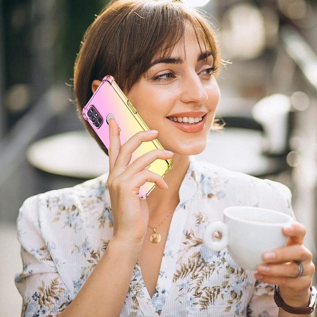 Ueokeird for Oneplus Nord N10 5G [Not Fit for Oneplus Nord N100] Clear Cute Gradient Phone Case Slim anti Scratch Flexible TPU Cover Shockproof Protective Case for Oneplus Nord N10 5G (Pink/Gold)  Ueokeird   