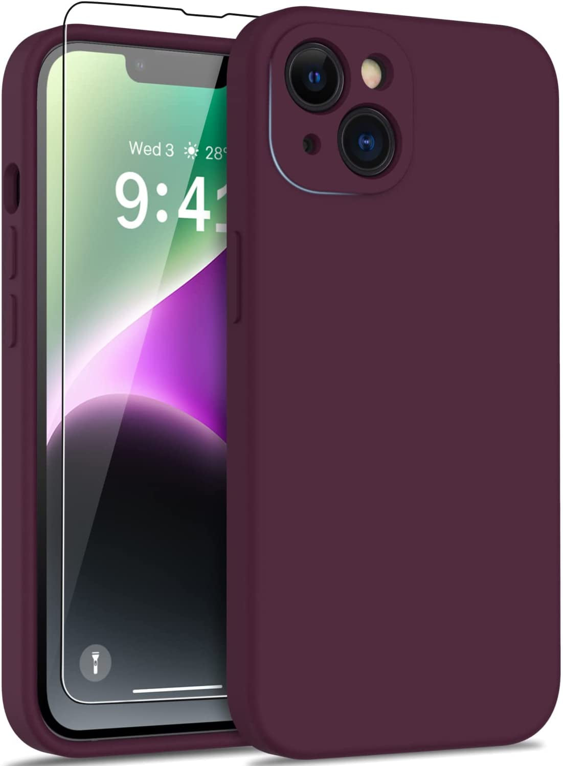 DEENAKIN Iphone 14 Case with Screen Protector,Enhanced Camera Cover,Passing 16Ft Drop Tested Soft Silicone Gel Rubber,Slim Fit Protective Phone Case for Iphone 14 6.1" Black  DEENAKIN Plums Color  