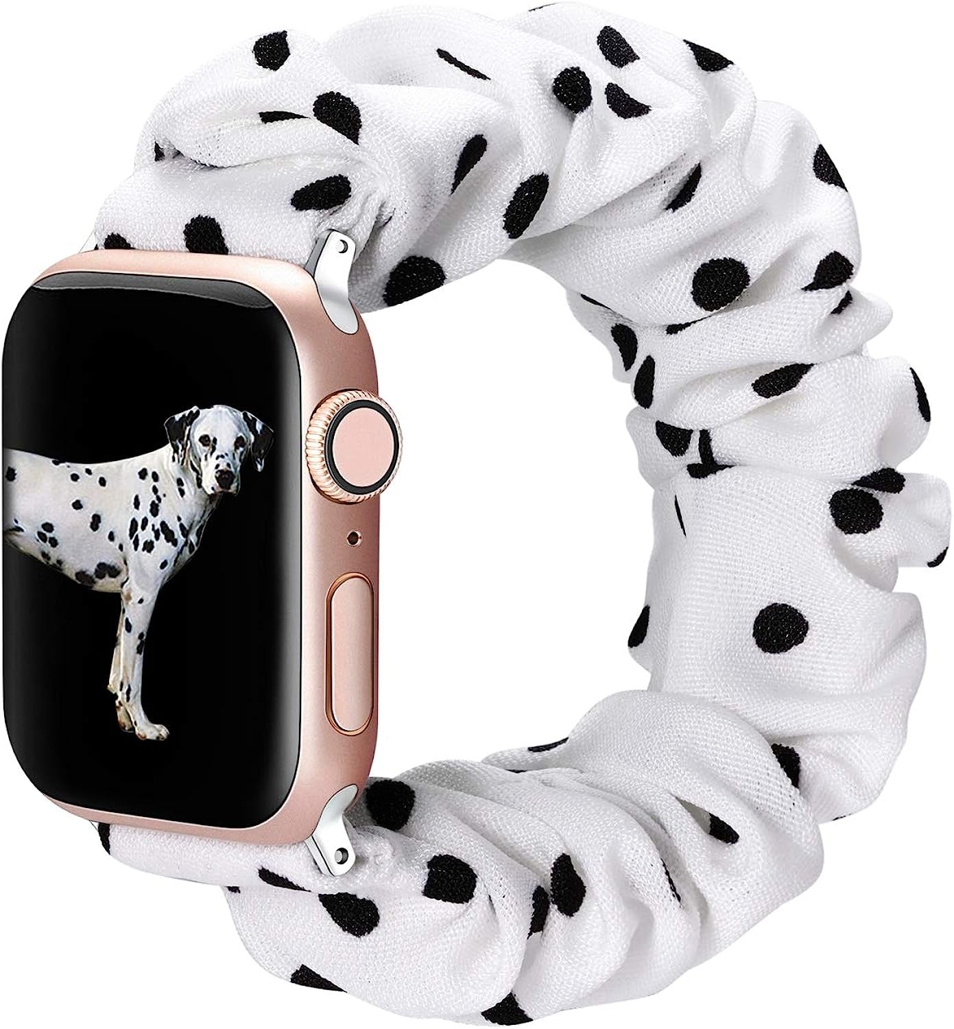 BMBMPT Scrunchie Elastic Watch Band Compatible with Apple Watch Band 38Mm 40Mm 41Mm 42Mm 44Mm 45Mm Cloth Soft Pattern Printed Fabric Wristband for Iwatch Series 8 7 6 5 4 3 2 1 SE  BMBMPT White-Dots 42mm/44mm/45mm Large size 