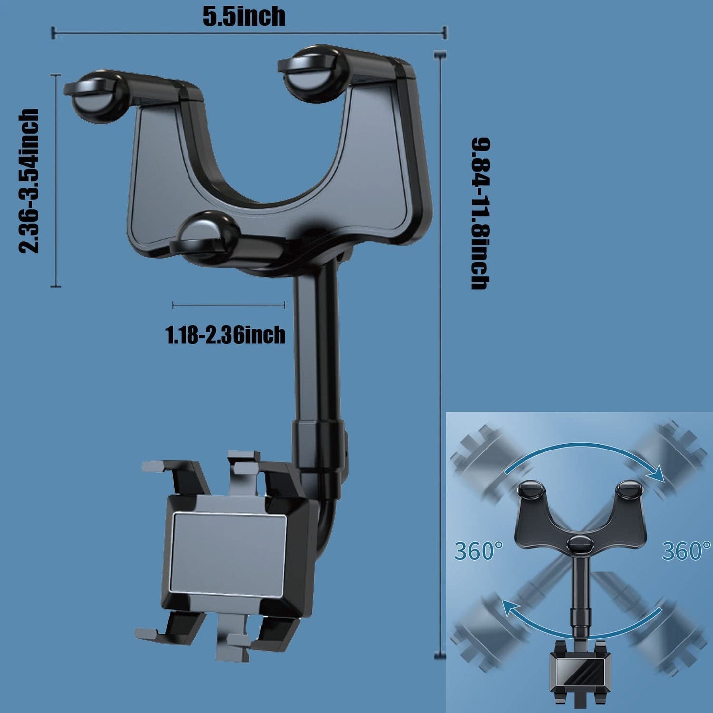 2022 New Version-Car Phone Holder Mount, Rearview Mirror Phone Holder for Car, 360°Rotatable and Retractable Car Phone Holder, Multifunctional Phone Mount for Car, for All Mobile Phones  Ylahdent   