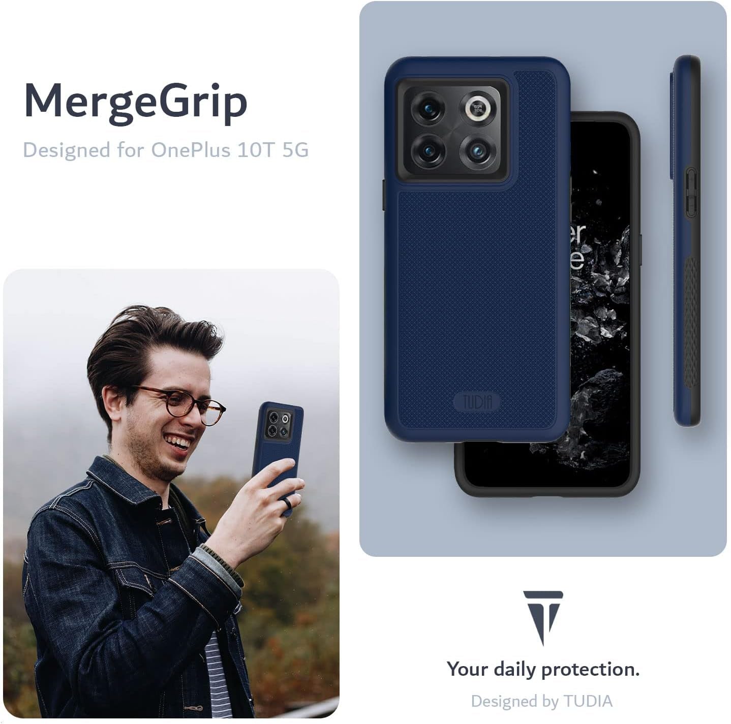 TUDIA Dualshield Grip Designed for Oneplus10T Case 5G, [Mergegrip] Shockproof Military Grade Slim Dual Layer Protection for Oneplus 10T 5G Case (Indigo Blue)  TUDIA   