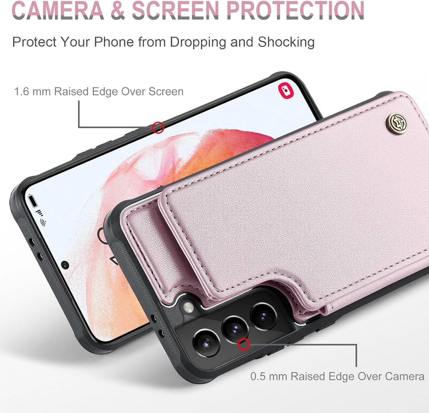 Vinich Samsung Galaxy S21 Case with Card Holder, Samsung S21 Wallet Case for Women Men with RFID Blocking, Durable Leather Kickstand Shockproof Flip Phone Case for Galaxy S21 5G, Rose Gold  Vinich   