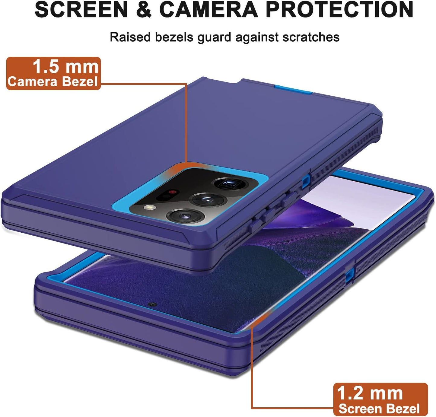 For Galaxy Note 20 Ultra Case with Belt Clip Holster, 2 Screen Protector, Military Grade Full Body Heavy Duty Shockproof Rugged Protective Cover for Samsung Galaxy Note 20 Ultra 5G (Blue)  RubCase   