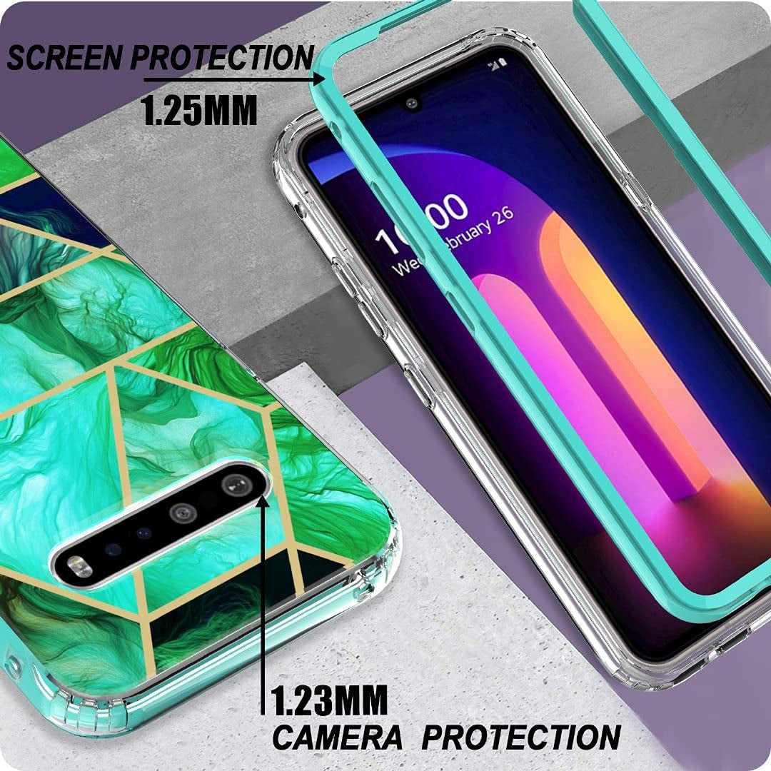 Jeylly Case for LG V60 Thinq, Heavy Duty Shock-Absorption anti Scratch Non Slip Women Girls Marble Full Body Protective Case, Hard PC Soft TPU Hybrid Bumper Case for LG V60 6.8 Inch 2020 - Jade Green  Jeylly   