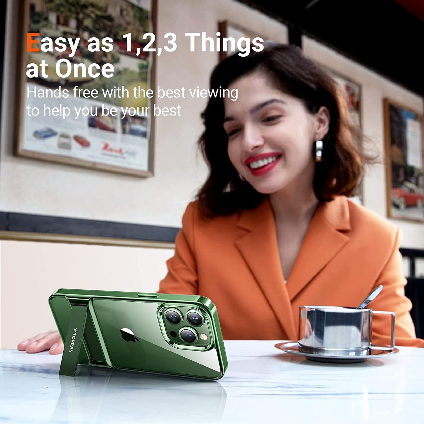 TORRAS Moonclimber for Iphone 13 Pro Max Case, [3 Stand Ways][Non-Yellowing & Military Grade Shockproof] Protective Slim Hard Clear Phone Case with Stand 6.7'' 2021, Green  TORRAS   