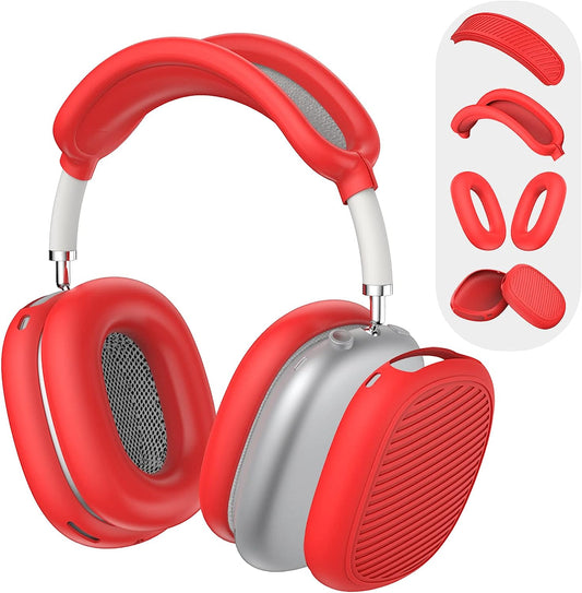 Woocon 4 Set Soft Silicone Case for Airpods Max Headhones, New Sweat Proof Earpad Cover/Ear Cover/Headband Cover/Headband Cushion Protector Accessories Design Unisex for Apple Airpods Max - Red  Woocon   