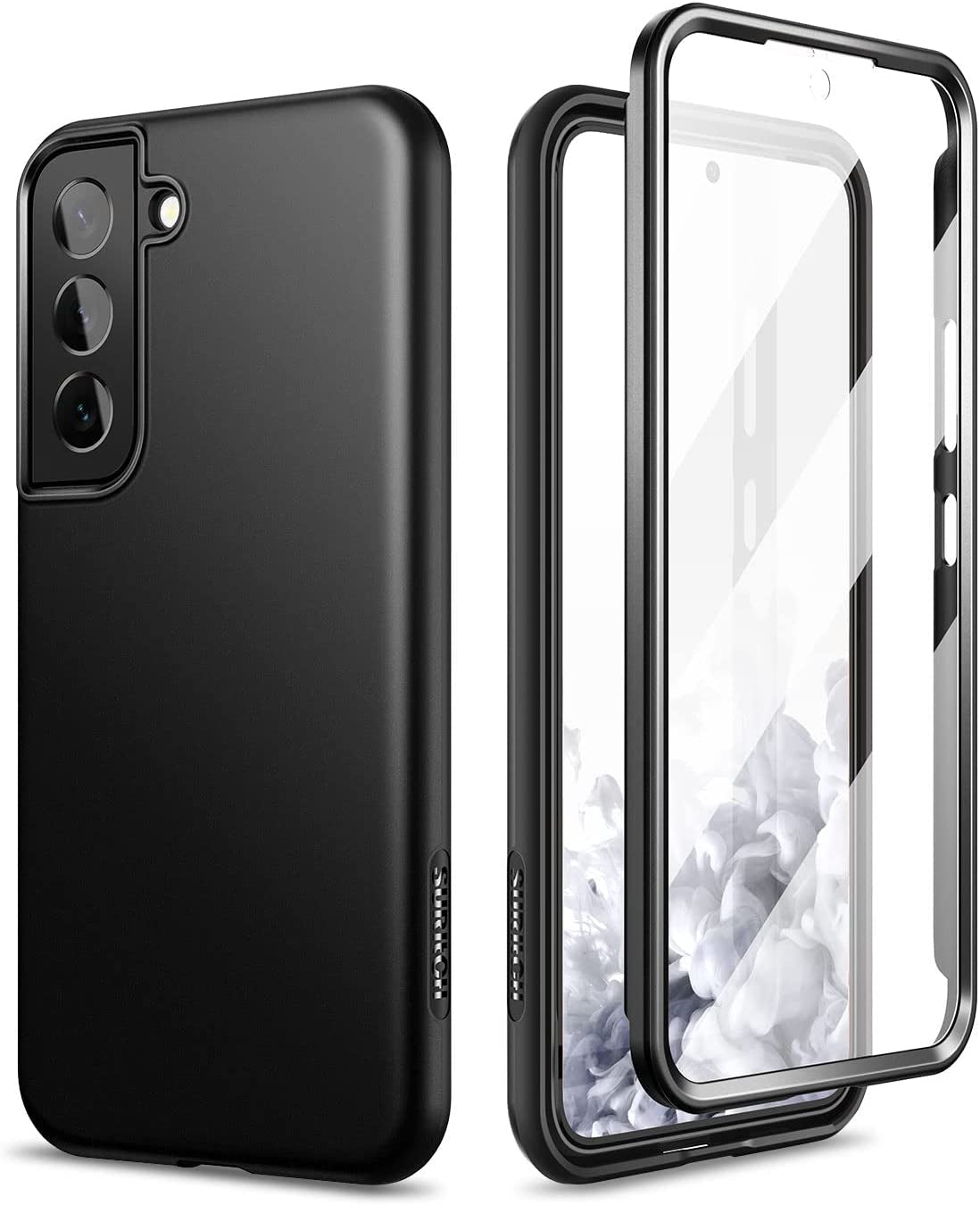 SURITCH for Samsung Galaxy S22 Case, [Built-In Screen Protector] Full Body Protection Shockproof Rugged Bumper Slim Soft Silicone Protective Cover for Galaxy S22 6.1 Inch (Green Mandala)  SURITCH Black  