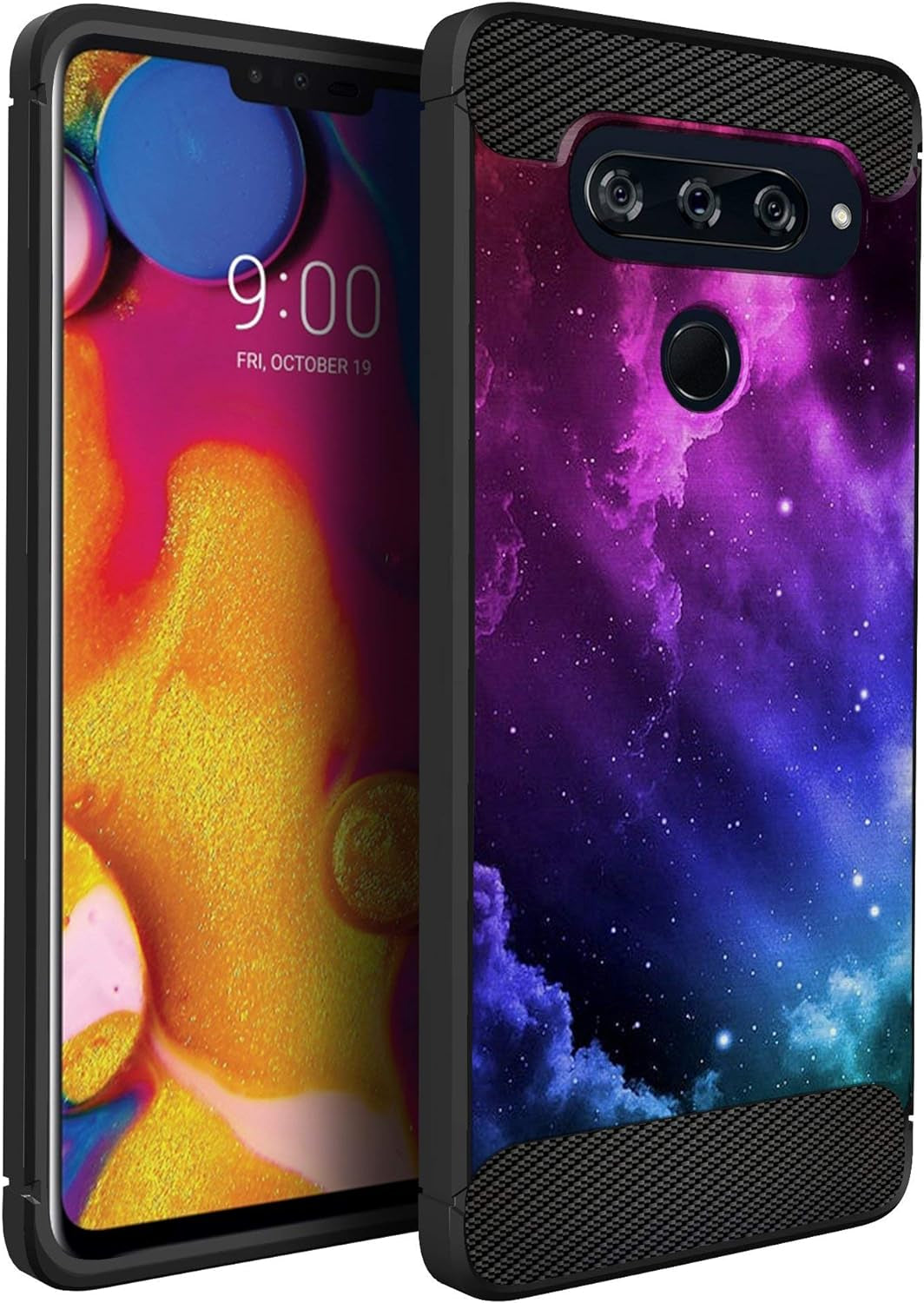 Casesondeck Case Compatible with LG V40 Thinq - Soft Fitted Flexible TPU Cover Shock Protection (Blue Future Skull)  CasesonDeck Purple Galaxy  