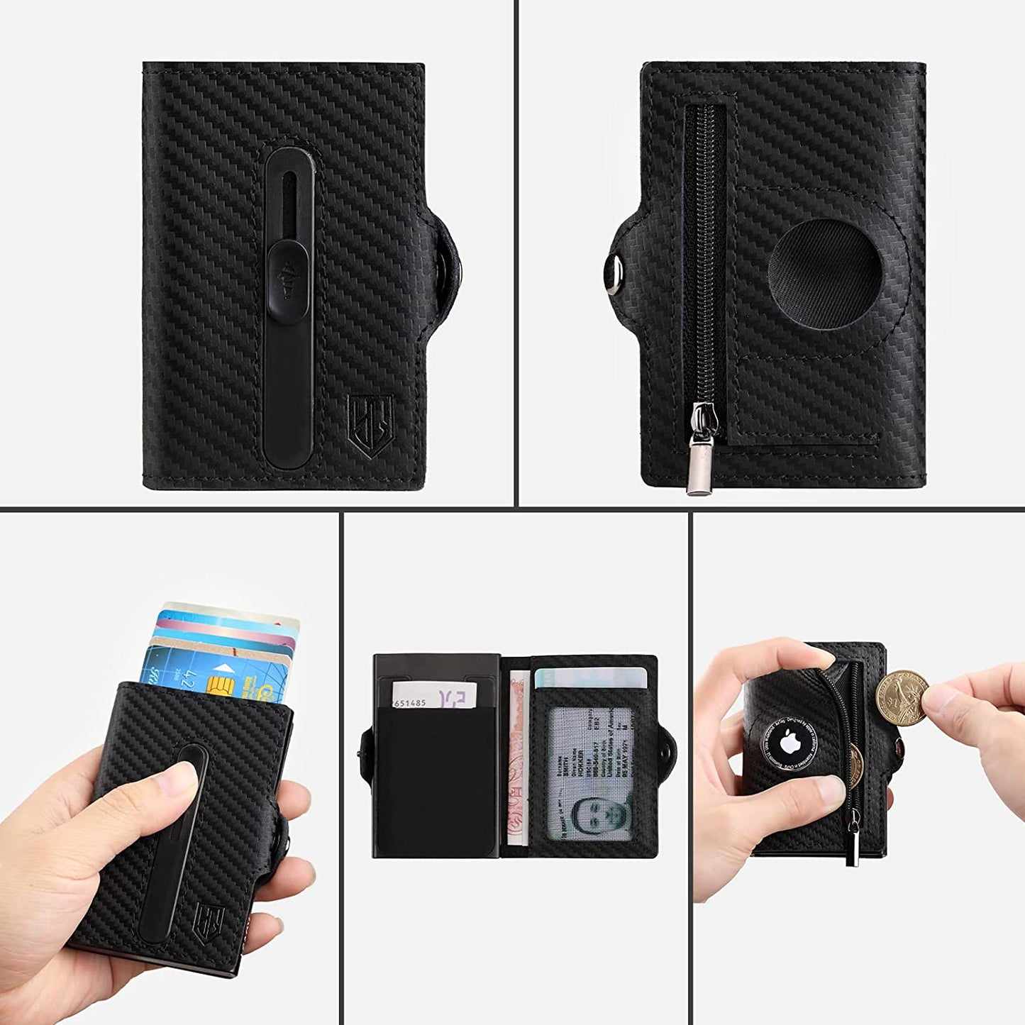 Leaov Air Tag Wallet for Men, Anti-Lost Slim Leather Wallet with Airtag Case, RFID Blocking Front Pocket Wallet for Airtag with Gift Box(Carbon Black)  Leaov   