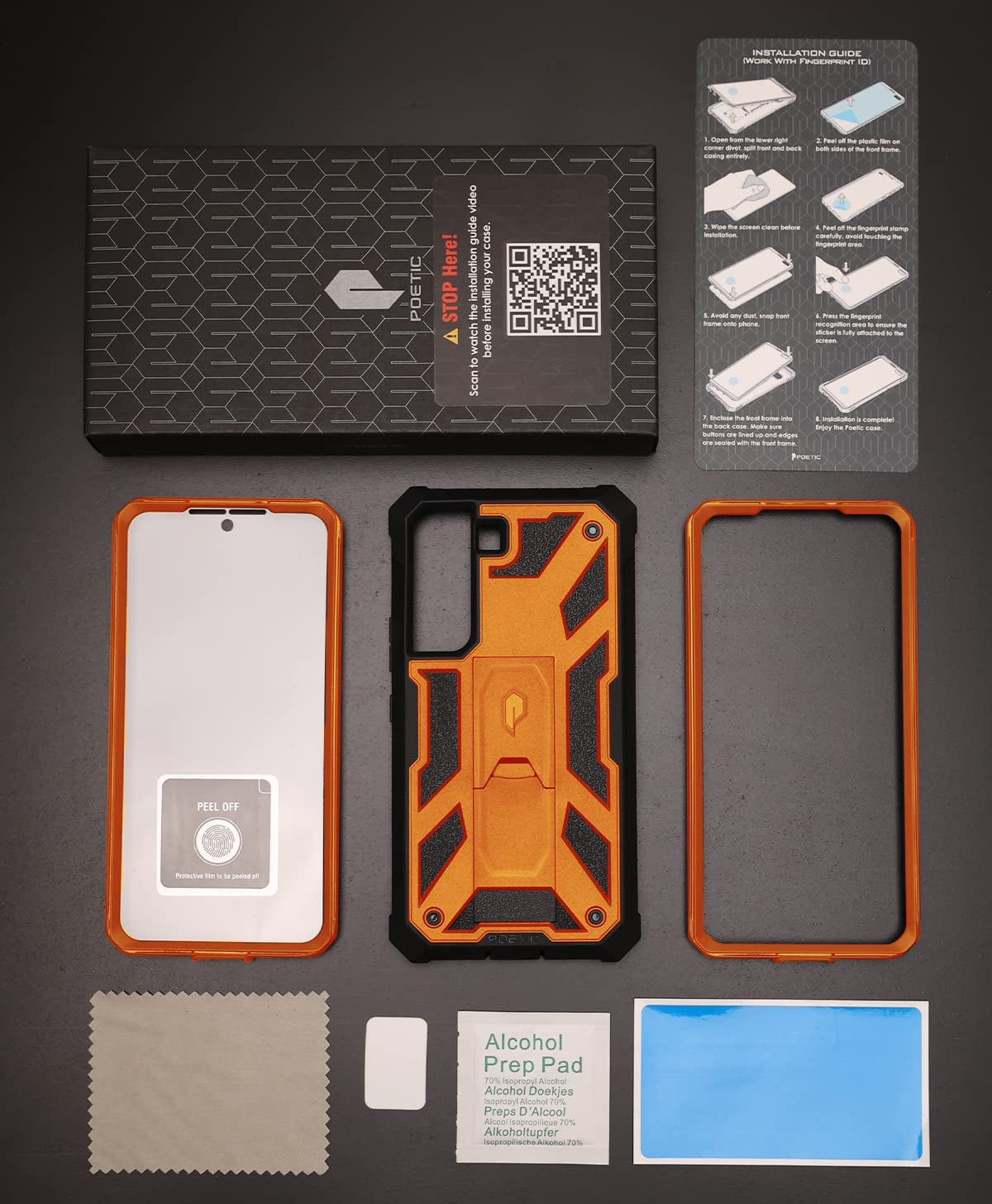 Poetic Spartan Case for Samsung Galaxy S22+ plus 5G 6.6 Inch, Built-In Screen Protector Work with Fingerprint ID, Full Body Rugged Shockproof Protective Cover Case with Kickstand, Metallic Orange  Poetic   