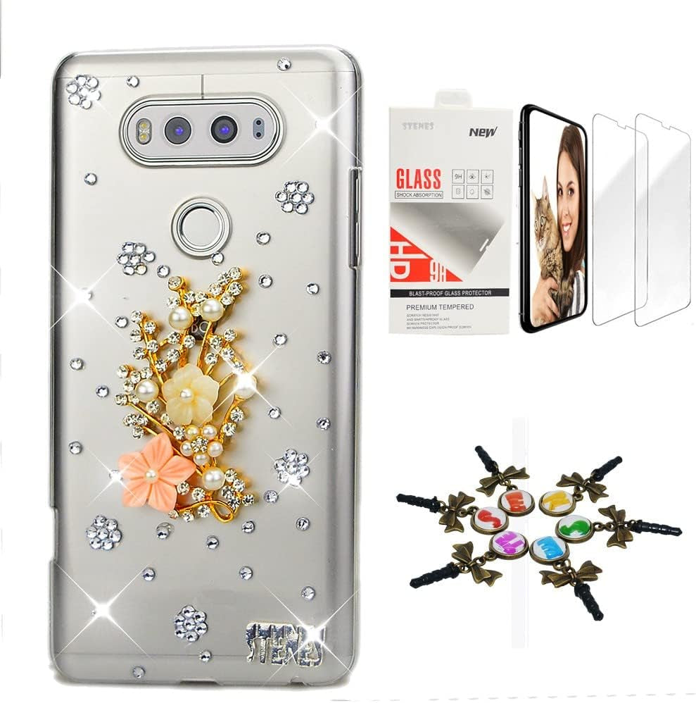 STENES Bling Case Compatible with LG G6 / LG G6 plus - Stylish - 3D Handmade [Sparkle Series] Boat Starfish Peace Dove Design Cover with Screen Protector [2 Pack] - Navy Blue  STENES Flowers Floral / Pink Design For Lg Stylo 6 