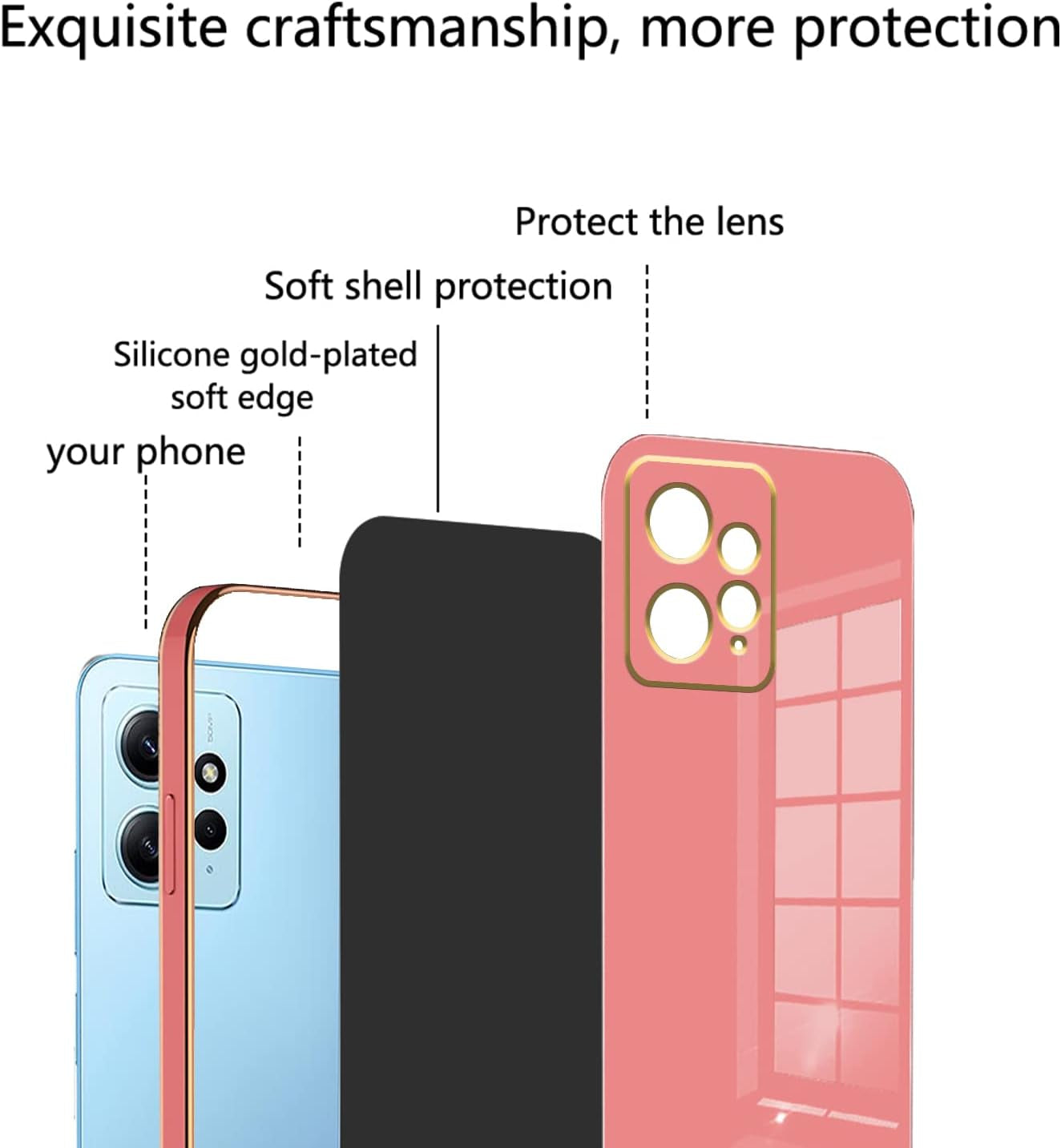 Wousunly Compatible with Redmi Note 12 4G Case Silicone Pink, Plating Xiaomi Redmi Note 12 4G Phone Case Shockproof Thin and Soft Cover (Red)  Wousunly   