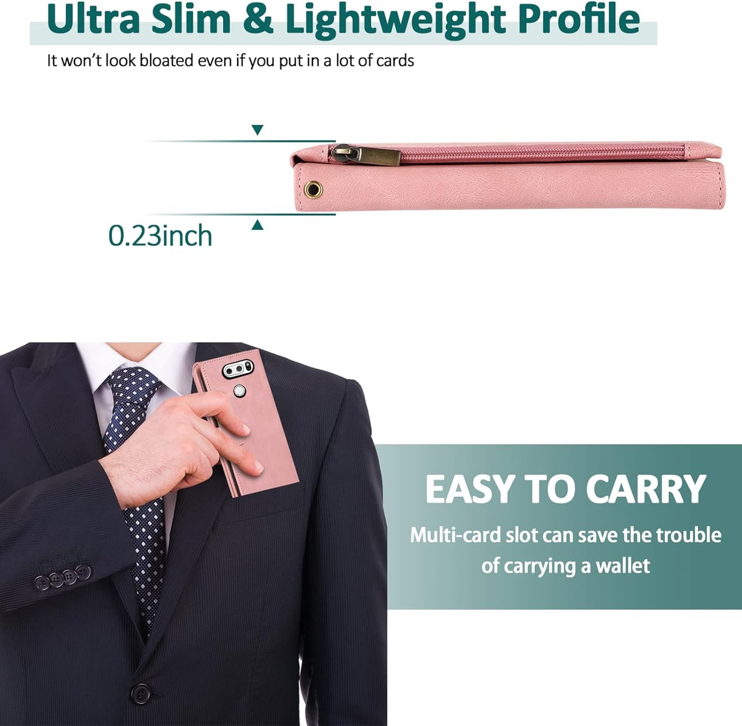 Compatible with LG V35 Thinq V30 plus Wallet Case Tempered Glass Screen Protector Zipper Leather Flip Cover Card Holder Accessories for LGV30 LGV35 LG30 LG35 V 30 35 V30+ V30S H931 Women Rose Gold  Asuwish   