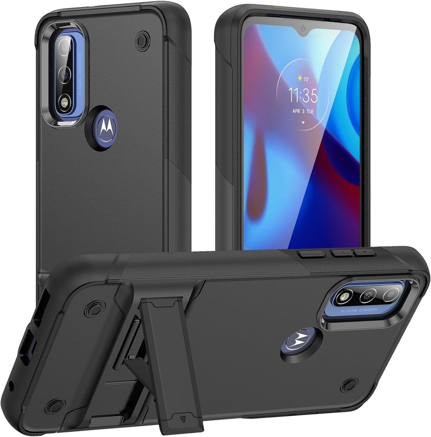 ZIRIA Phone Case Compatible with Motorola G Pure/Moto G Power (2022)/Moto G Play (2023) Case with Kickstand, Rugged Full-Body Protection Case Military Grade Shockproof Case (Color : White+Black)  ZIRIA Black+Black  