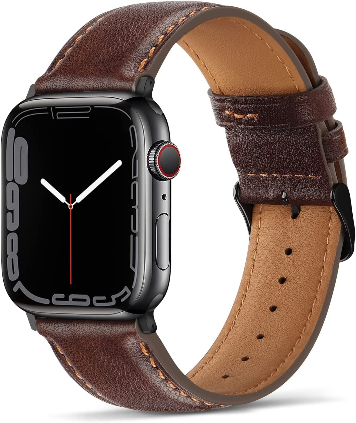 Anlinser Bands Compatible with Apple Watch Band 45Mm 44Mm 42Mm 41Mm 40Mm 38Mm for Women Men, Leather Replacement Strap Compatible with Iwatch Series 8 7 6 5 4 3 2 1, SE (45Mm/44Mm/42Mm, Dark Brown)  Anlinser   