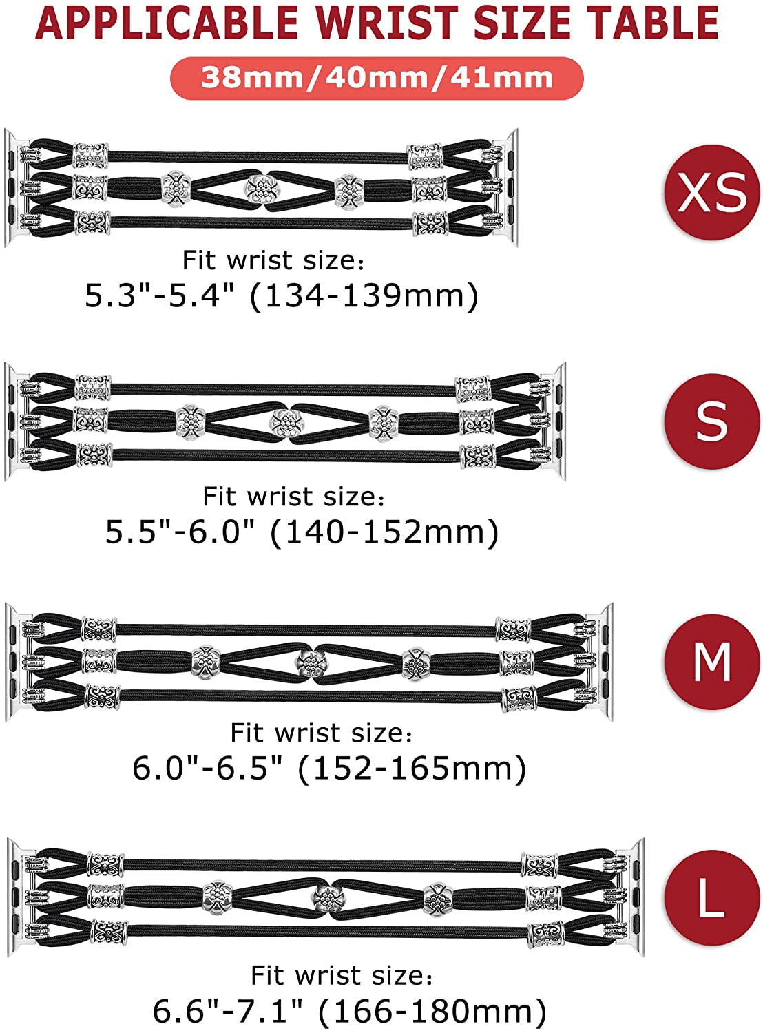 TOYOUTHS Beaded Bracelet Compatible with Apple Watch Band 38Mm 40Mm 41Mm Women, Premium Braided Nylon Elastic Stretchy Boho Cute Fancy Charms Solo Loop Strap for Iwatch Series 8/SE/7/6/5/4/3/2/1, M  TOYOUTHS   