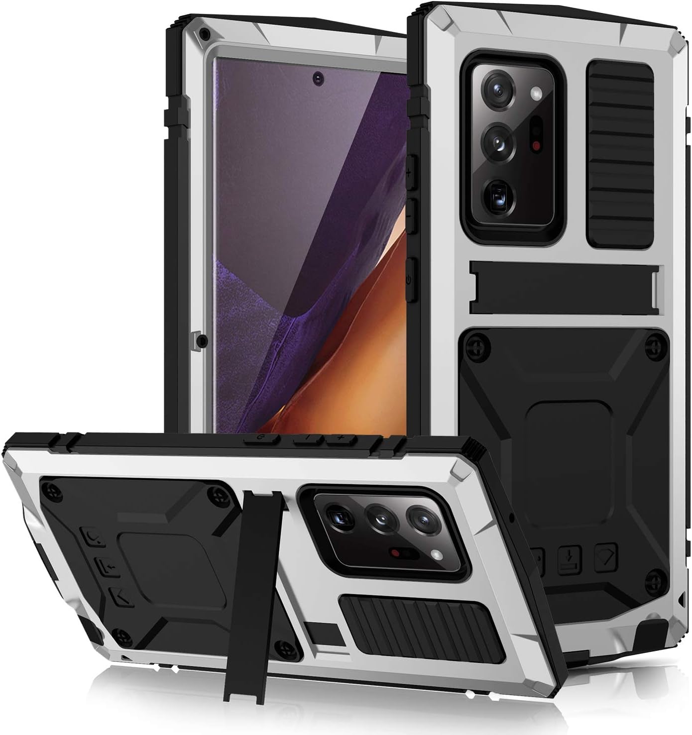 CHENXI for Samsung Galaxy Note 20 Case, Aluminum Metal Gorilla Glass Waterproof Shockproof Military Heavy Duty Sturdy Protector Cover Hard Case for Samsung Galaxy Note 20 (Yellow)  ChenXi Silver  