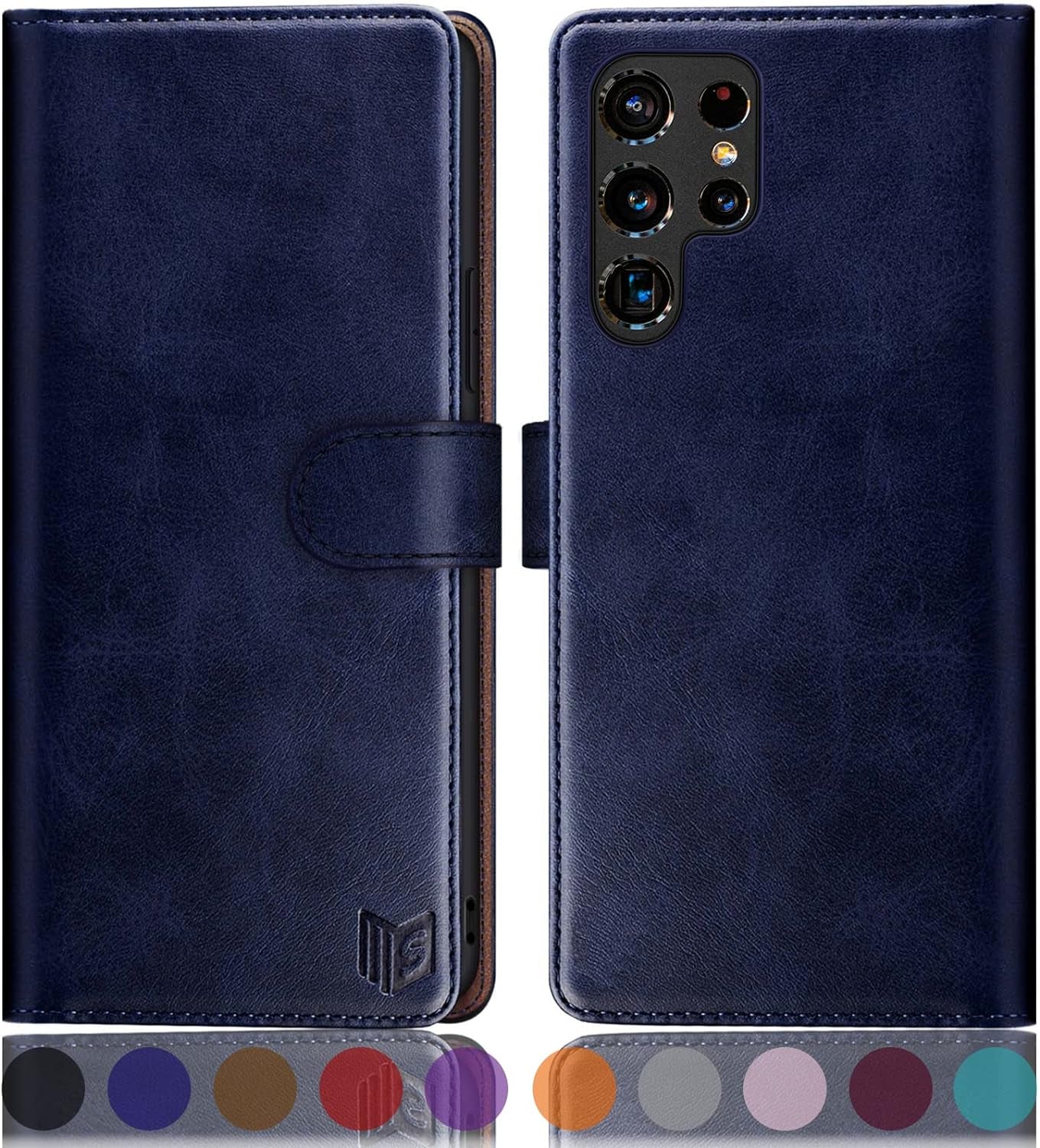 SUANPOT for Samsung Galaxy S22 Ultra Wallet Case Credit Card Holder,Pu Leather Flip Folio Book Phone Case Cover Women Men for Samsung S22 Ultra Case Wallet (Ivory)  SUANPOT Blue-/Flip  