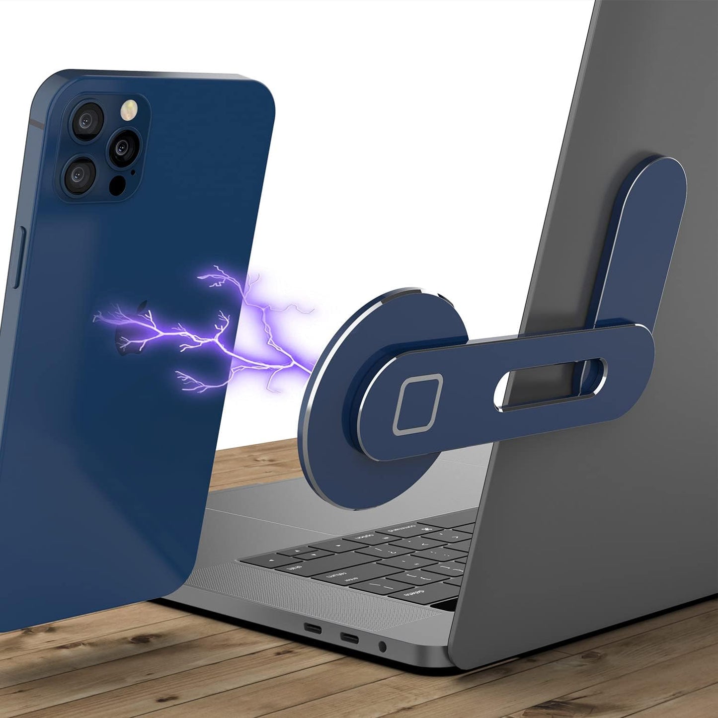 Punkcase Laptop Phone Holder Stand | Universal Side Mount W/Magnetic Foldable Arm | Must-Have Accessory for Your Hands-Free Dual Screen Set-Up [Blue]  PunkCase   