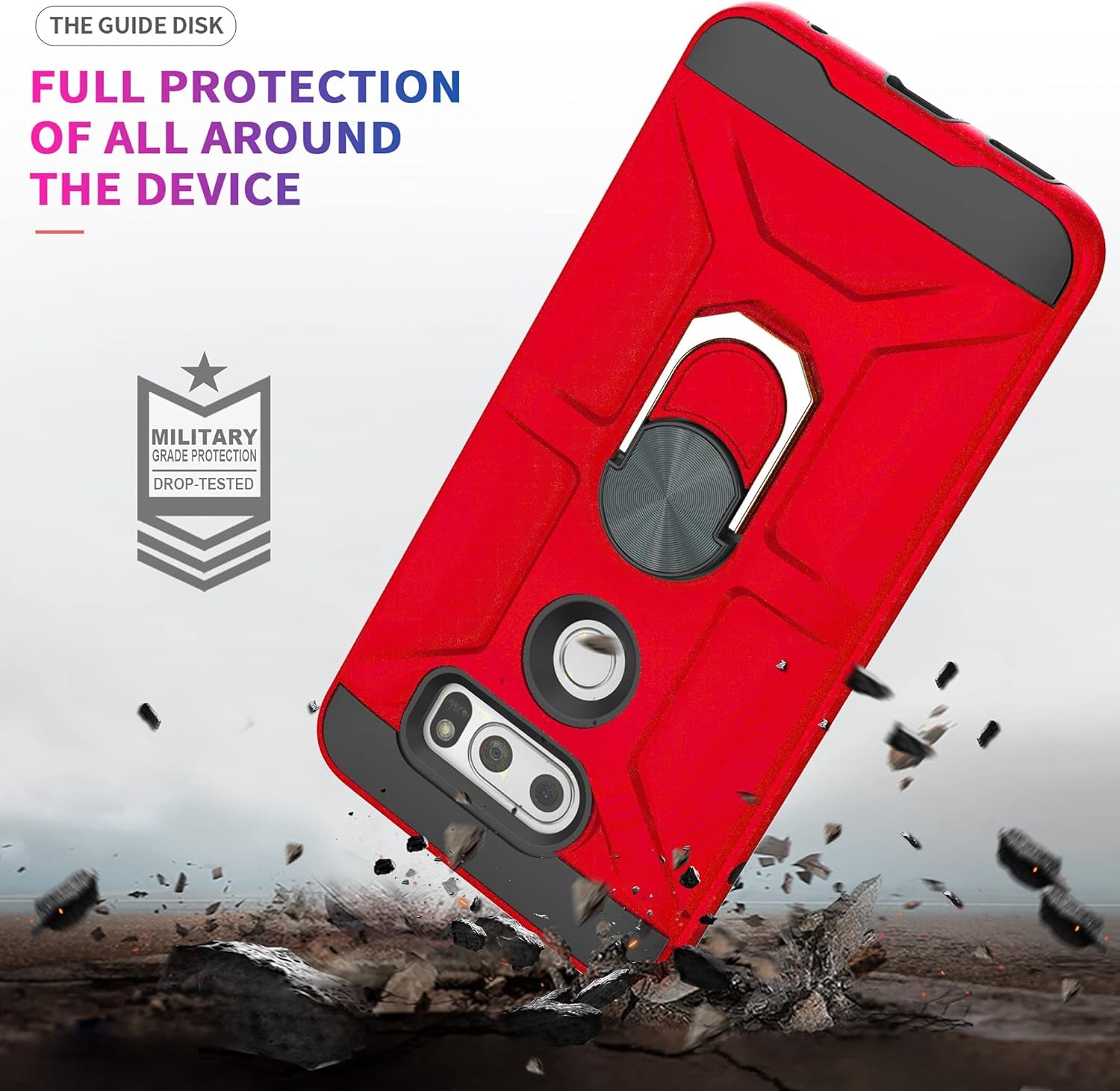 Ymhxcy Case Compatible with LG V35 Thinq/V30/V30 Plus/ V30S Thinq/ V35 Case with HD Screen Protector,360 Degree Rotating Ring Kickstand Holder Dual Layers of Shockproof Case for V30-ZS (Zs-Red)  YmhxcY   