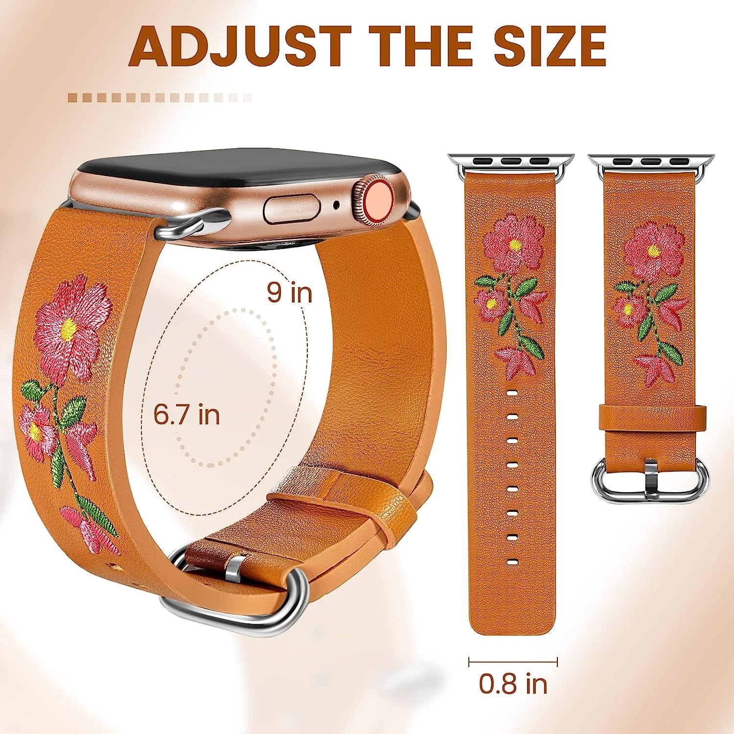 FENICHI Leather Watch Bands for Apple Watch 44Mm 38Mm 40Mm 41Mm 42Mm 45Mm 49Mm Personality Embroidery Elegant Wristbands for Iwatch Series 8 7 6 5 4 3 2 1 Se Ultra Band Women Girl Lady  FENICHI   