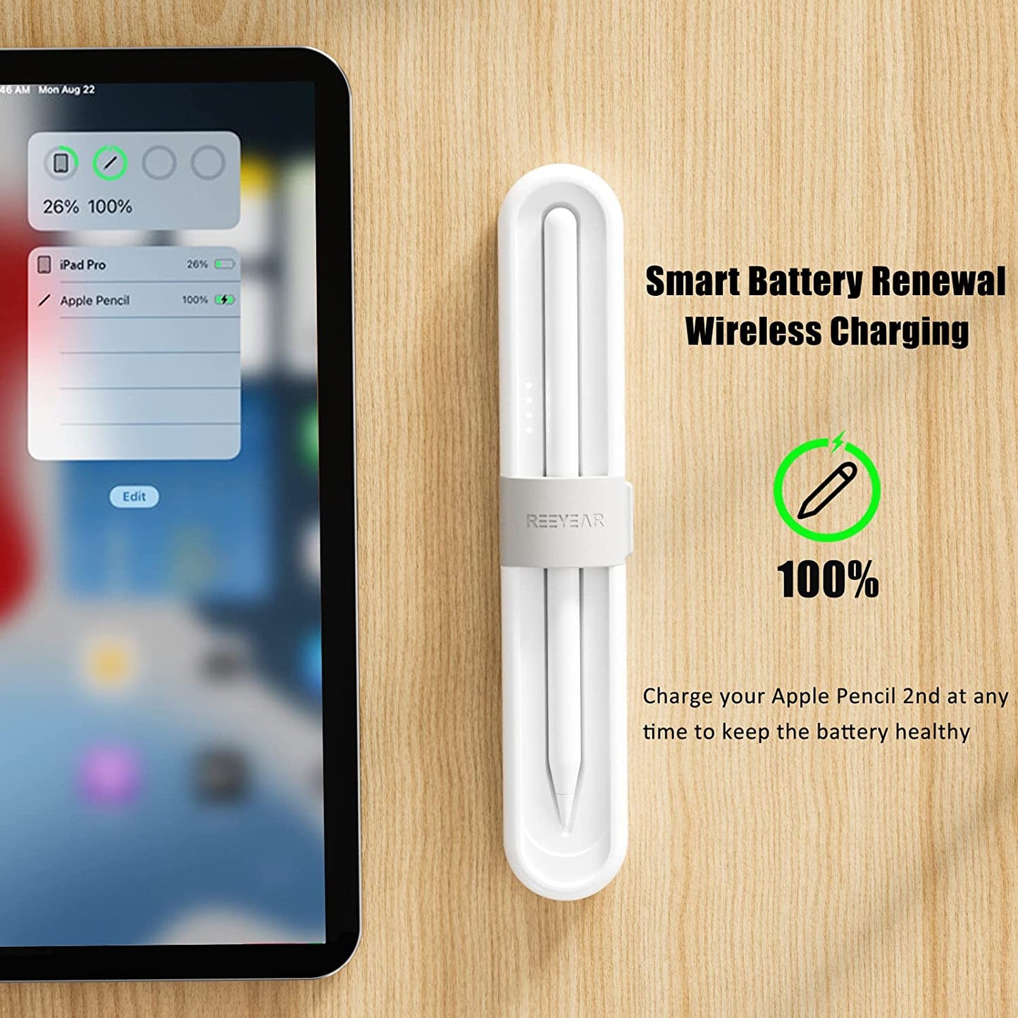 REEYEAR Portable 800Mah Fast Charging Case with 2 Pcs Replacement Pencil Tips Fits for Apple Pencil 2Nd Generation, Lightweight Travel-Friendly Charger and Storage Case for Ipad Pro Pencil 2,Gray  REEYEAR   