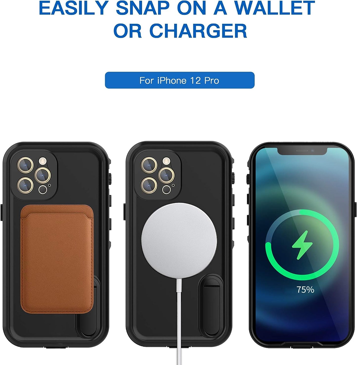 Aicase for Iphone 12 Pro Waterproof Case Compatible with Magsafe, Built-In Screen Protector and Kickstand, 38-Magnets IP68 Certified Full Body Shockproof Drop Protection Underwater Protective Cover  AICase   