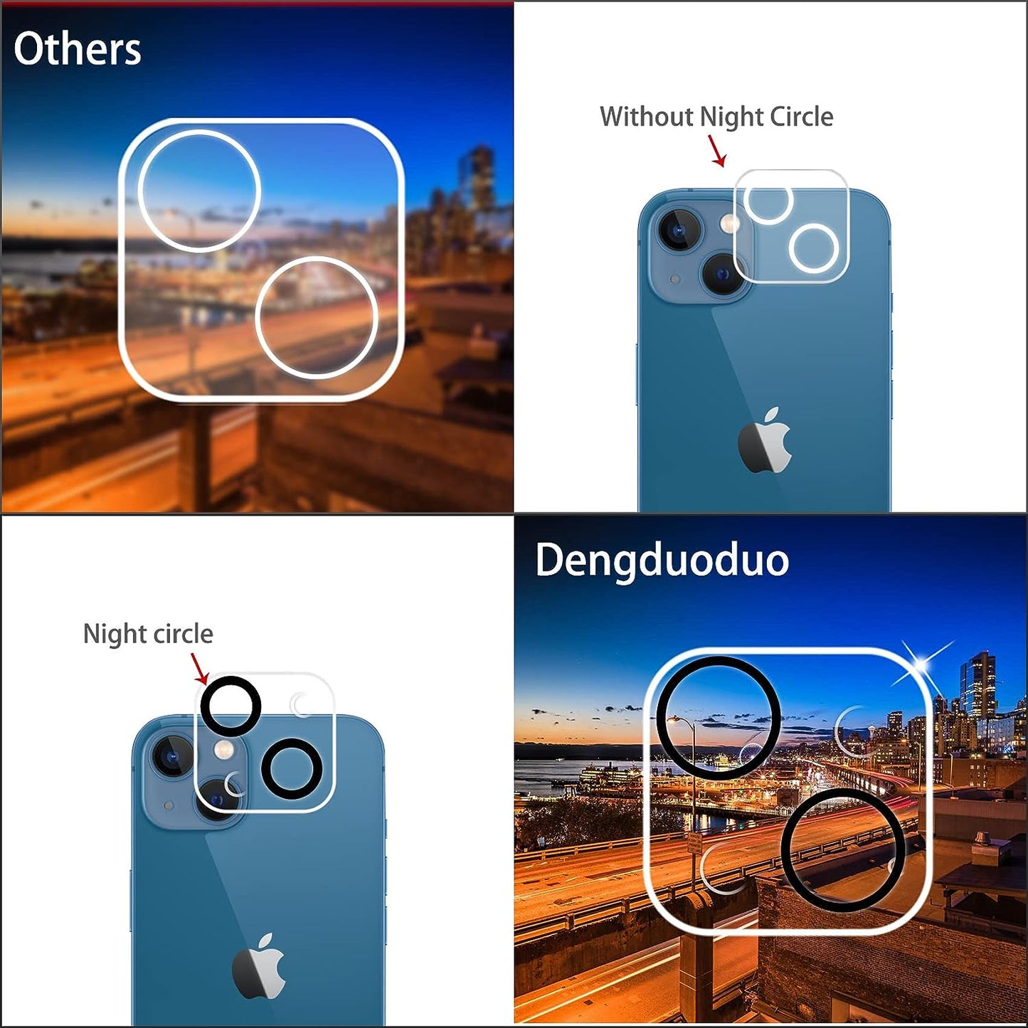 Dengduoduo 【3 Pack】 Tempered Glass Camera Lens Protector for Iphone 13 6.1" & Iphone 13 Mini 5.4", Ultra HD, 9H Hardness, Anti-Scratch, Case Friendly, Easy to Install [No Affect on Night Shots]  Dengduoduo   