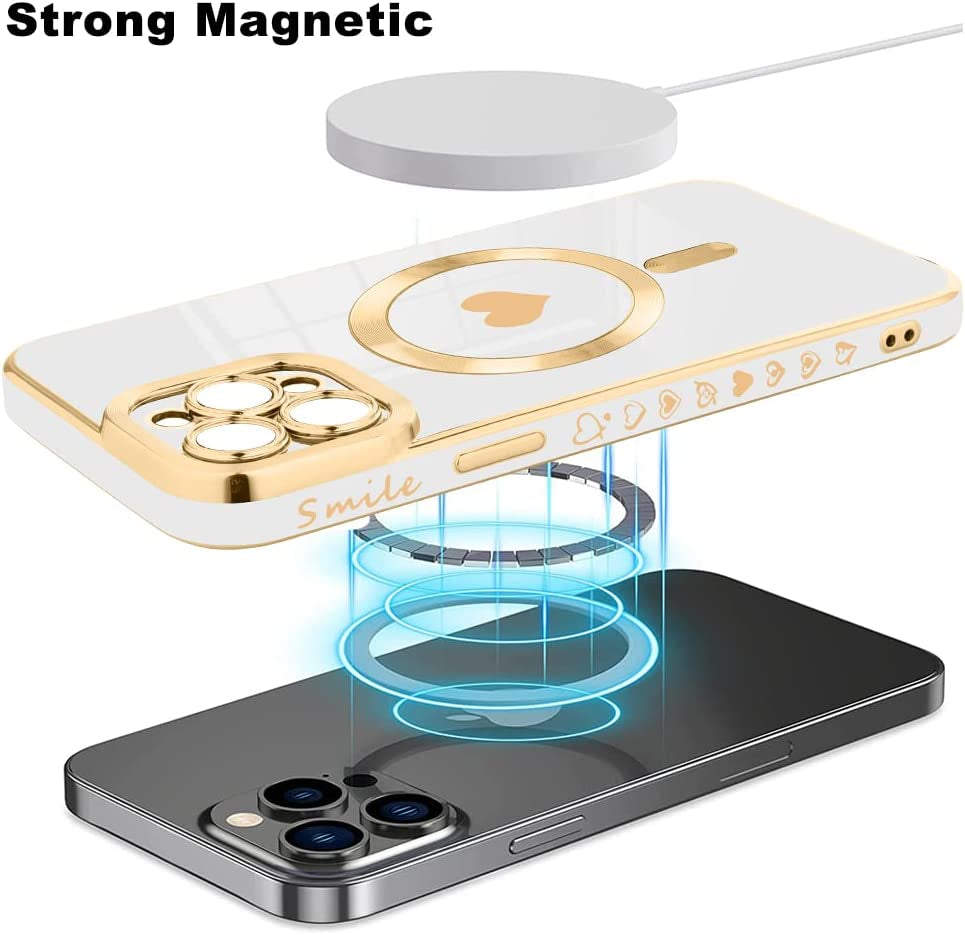 Fiyart Magnetic Case for Iphone 12 Pro Max Compatible with Magsafe Wireless Charging,Cute Love Heart Phone Case with Camera Screen Protector for Women Girls Men for Iphone 12 Pro Max 6.7"- White  Fiyart   