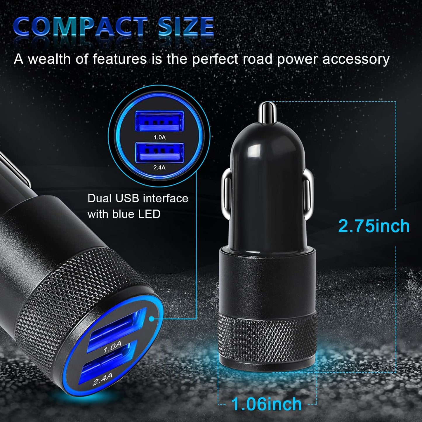2 Pack Car Charger, 3.4A Fast Charge Dual Port USB Cargador Carro Lighter Adapter for Iphone 14 13 12 11 Pro Max X XR XS 8 plus 6S, Ipad, Samsung Galaxy S22 S21 S10 plus S7 J7 S10E S9 Note 8, LG  Ouzorp   