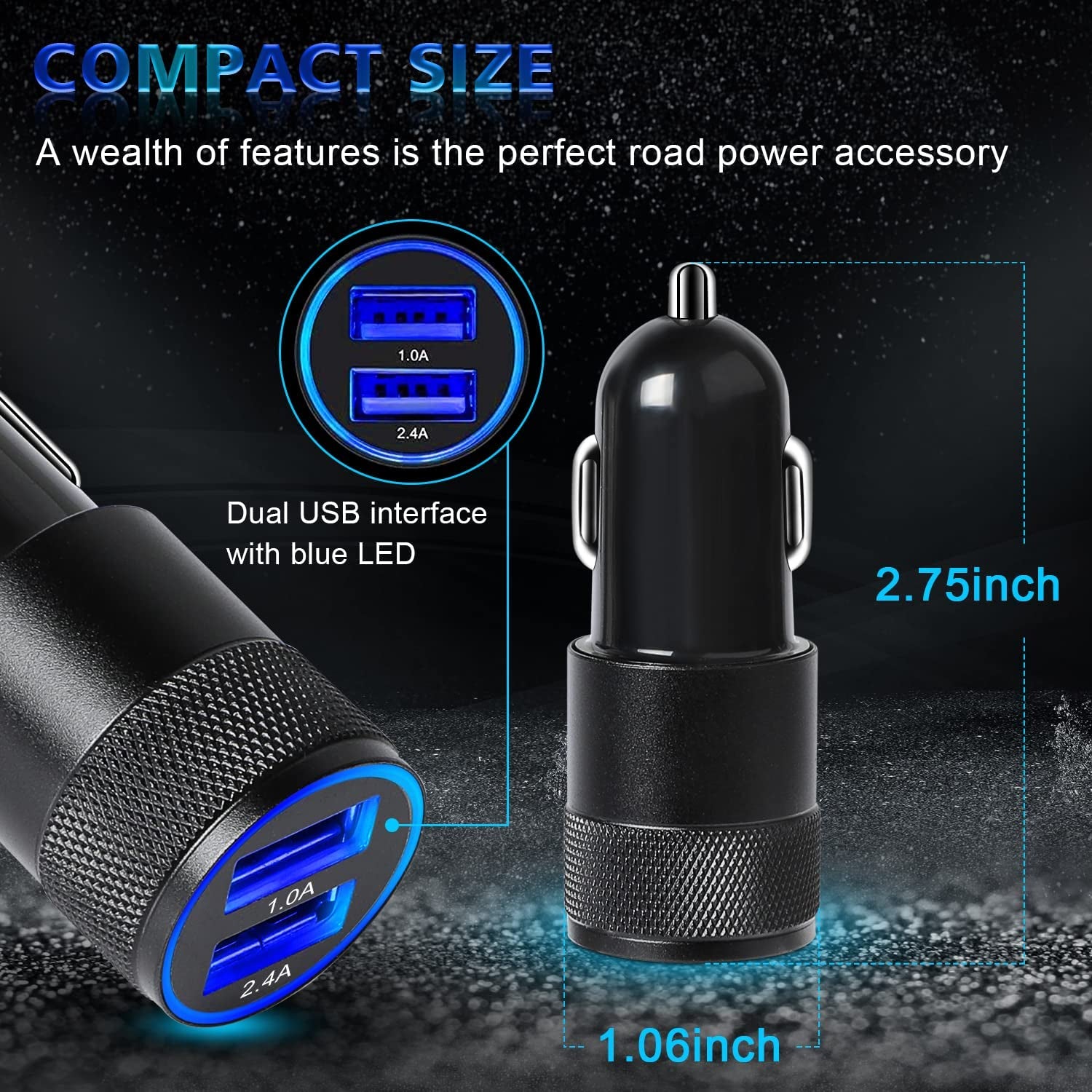 2 Pack Car Charger, 3.4A Fast Charge Dual Port USB Cargador Carro Lighter Adapter for Iphone 14 13 12 11 Pro Max X XR XS 8 plus 6S, Ipad, Samsung Galaxy S22 S21 S10 plus S7 J7 S10E S9 Note 8, LG  Ouzorp   