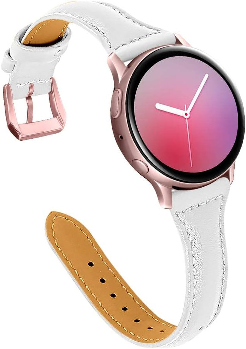 JOYOZY Leather Band Compatible with Samsung Galaxy Watch 5/4 40Mm 44Mm,Active(40Mm)/2(40Mm)(44Mm),Stylish Slim Wristband Strap for Galaxy Watch 42Mm/Samsung Galaxy Watch 4 Classic/Watch 5 Pro 45Mm  Joyozy White/Rose Pink Gold  