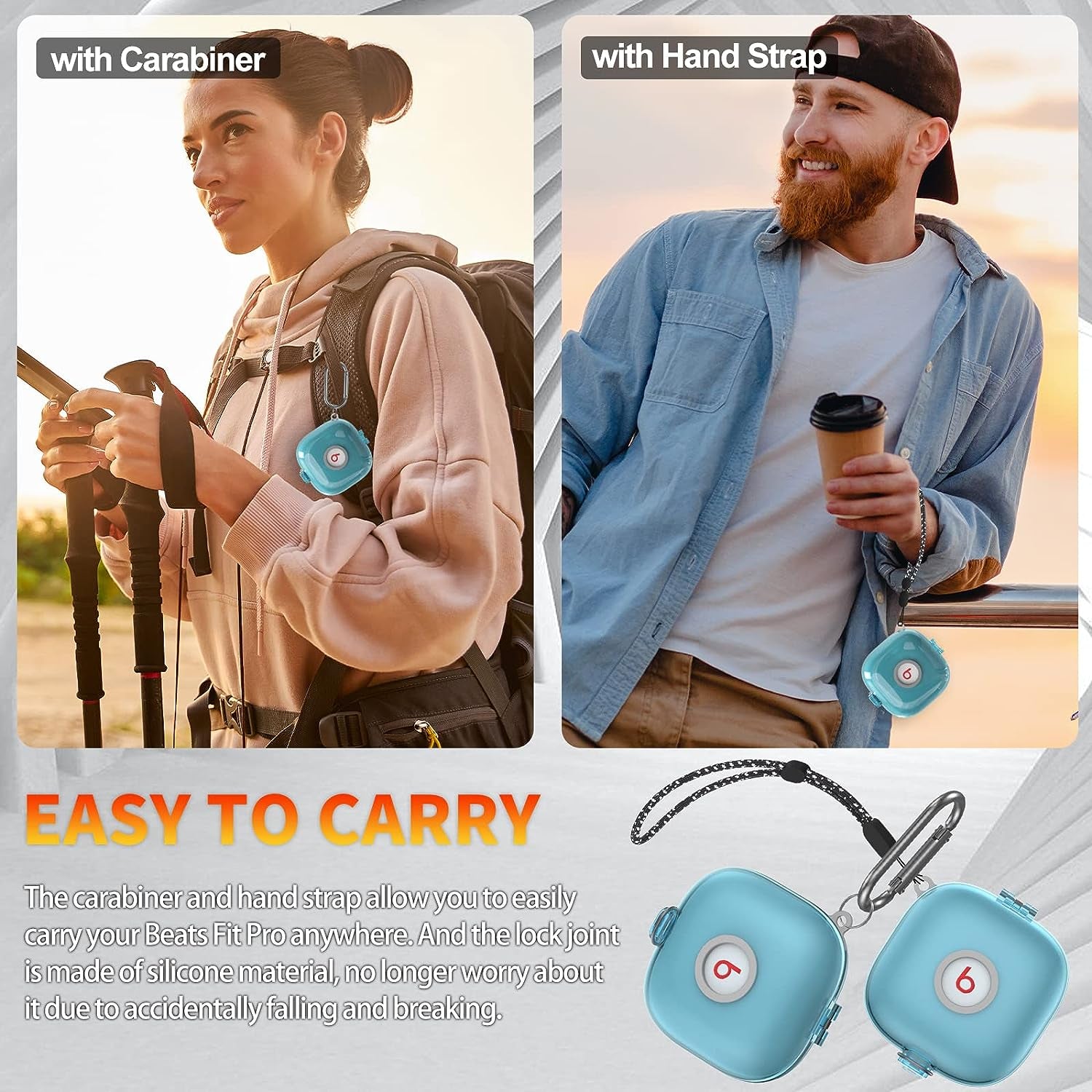 [Upgrade Lock] Case for Beats Fit Pro, Cover Compatible with Beats Fit Pro 2021 Earbuds Armor Shockproof Protective with Anti-Lost Lanyard Keychain (Clear Blue)  AIBEAMER   