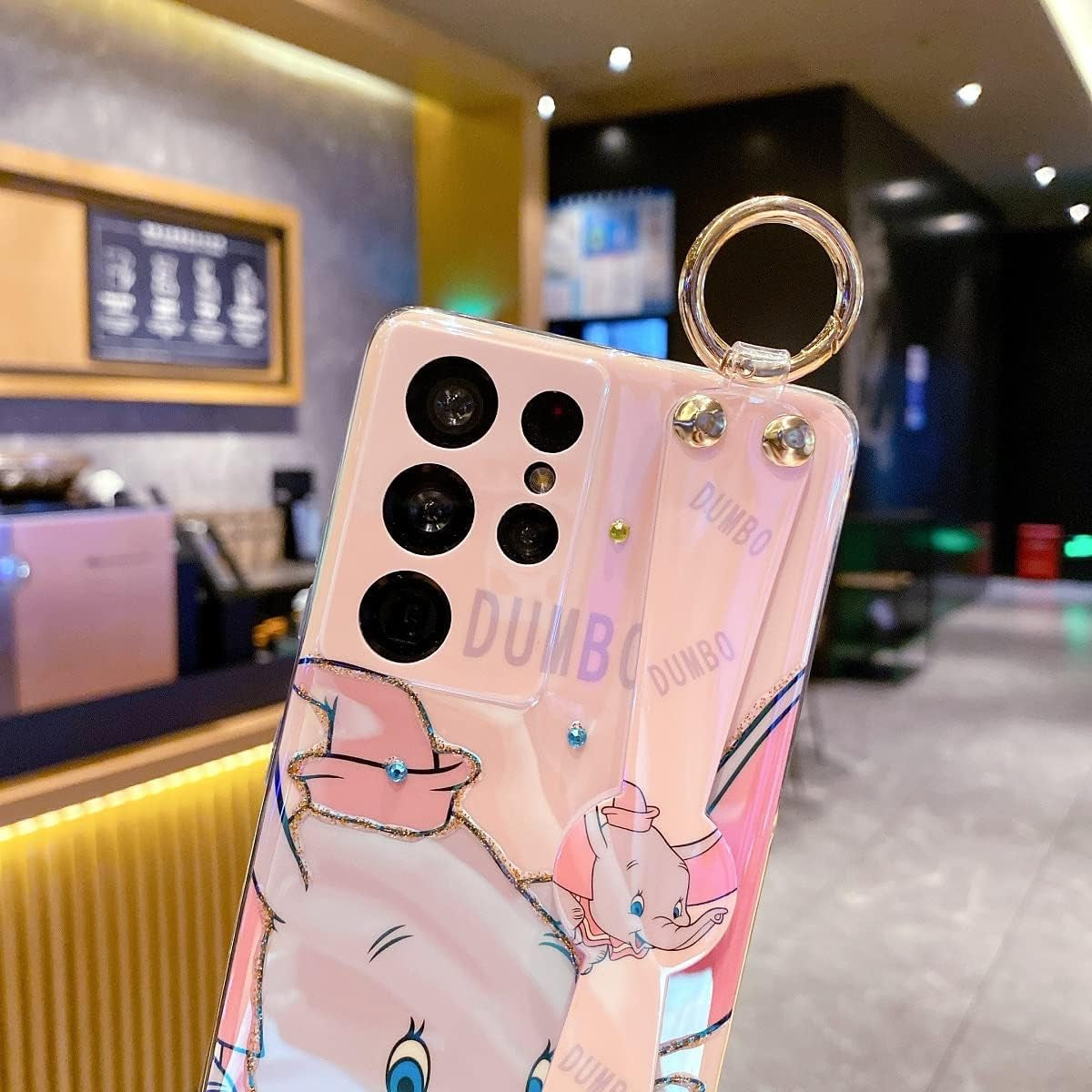 Meishangmei for Samsung Galaxy S21 Ultra Case 6.8" Sparkle Bling with Strap Stand Cute Pattern IMD Design Silicone Shockproof Protective Glitter Cases Cover for Girls and Women - Pink Dumbo  Meishangmei   