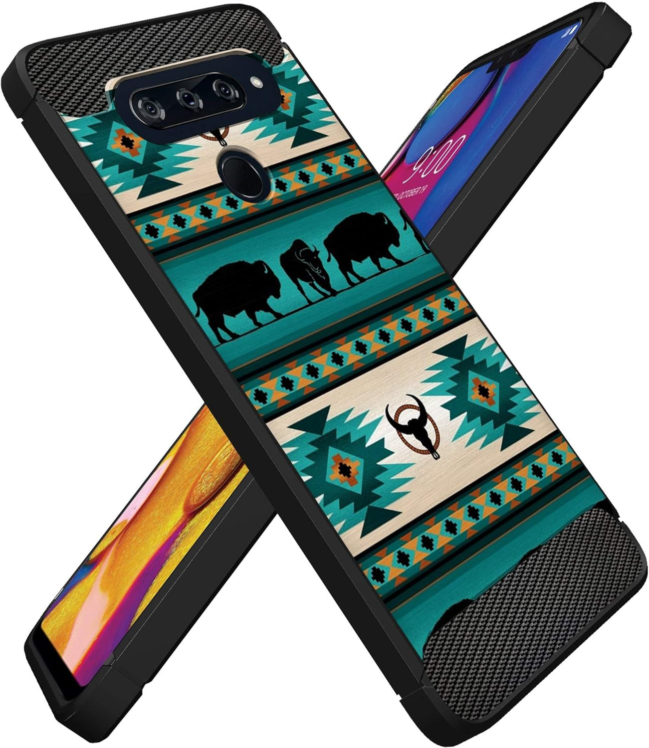 Casesondeck Case Compatible with [LG G8 Thinq/Lg G8] Tribal Floral Matte TPU Flexible Carbon Fiber Textured (Buffalo Western)  CasesonDeck   