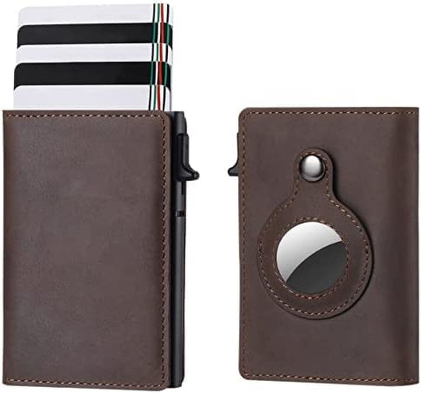 Airtag Wallet Case - Genuine Designer Leather Wallet for Men - 5-6 Pop up Credit Cards Money Holder, RFID Blocking - Slim, Thin, Trifold Wallet Air Tag Holder - Magnetic Close (Carbon Fiber)  Thepricesright4u Brown  
