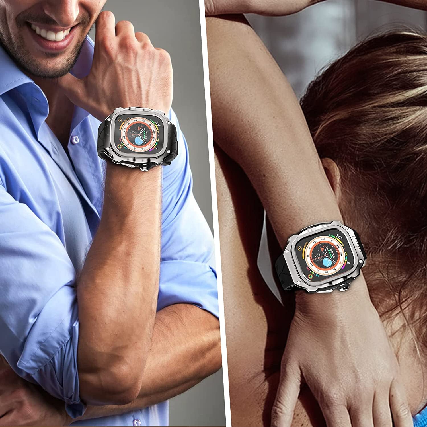 Luxury Metal Case for Apple Watch Ultra 49Mm Band with Cover Heavy Duty Rugged Case Silicon Strap for Men Full Protective Cover  GLuYuan   