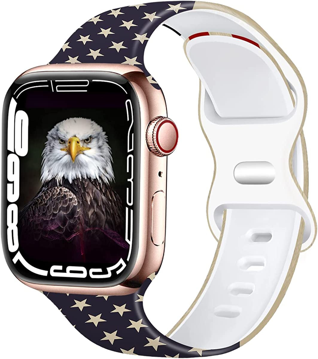 Creategreat Transparent Bands Compatible with Apple Watch Bands 41Mm 40Mm 38Mm 45Mm 44Mm 42Mm for Women Men, Clear Silicone Printed Fadeless Pattern Replacement Strap for Iwatch SE & Series 8,7,6,5,4,3,2,1  CreateGreat America Flag 41MM/40MM/38MM 