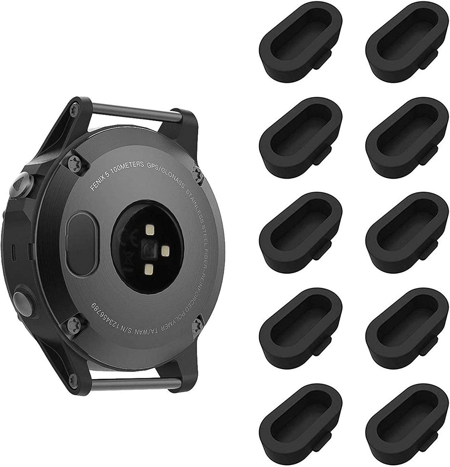 Hjyuan 10 Pack Dust Plug Compatible with Garmin 7/7S/7X 5/5S/5X Plus/6S 6 6X/Forerunner 935/Vivoactive 3/4/4S Smartwatch Silicone Charger Port Protector anti Dust Plugs Caps, Black  HJYuan   