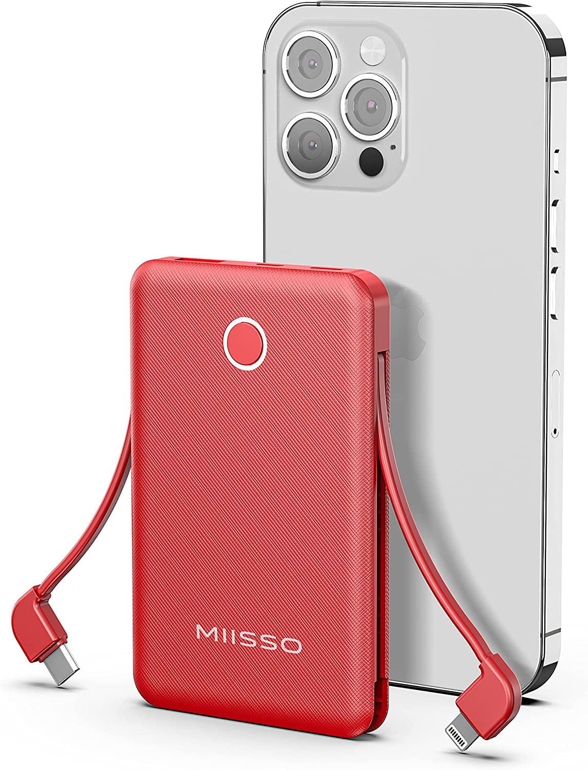 6000Mah Ultra Slim Built in Cables Power Bank, Card Size Built in USB C Cords Battery Pack Portable Charger for Phones, 3 Output External Battery Pack Compatible with Iphone, Samsung and Heated Vest  SHENZHEN APPLESSUN ELECTRONIC CO.LTD 6000mah Red  