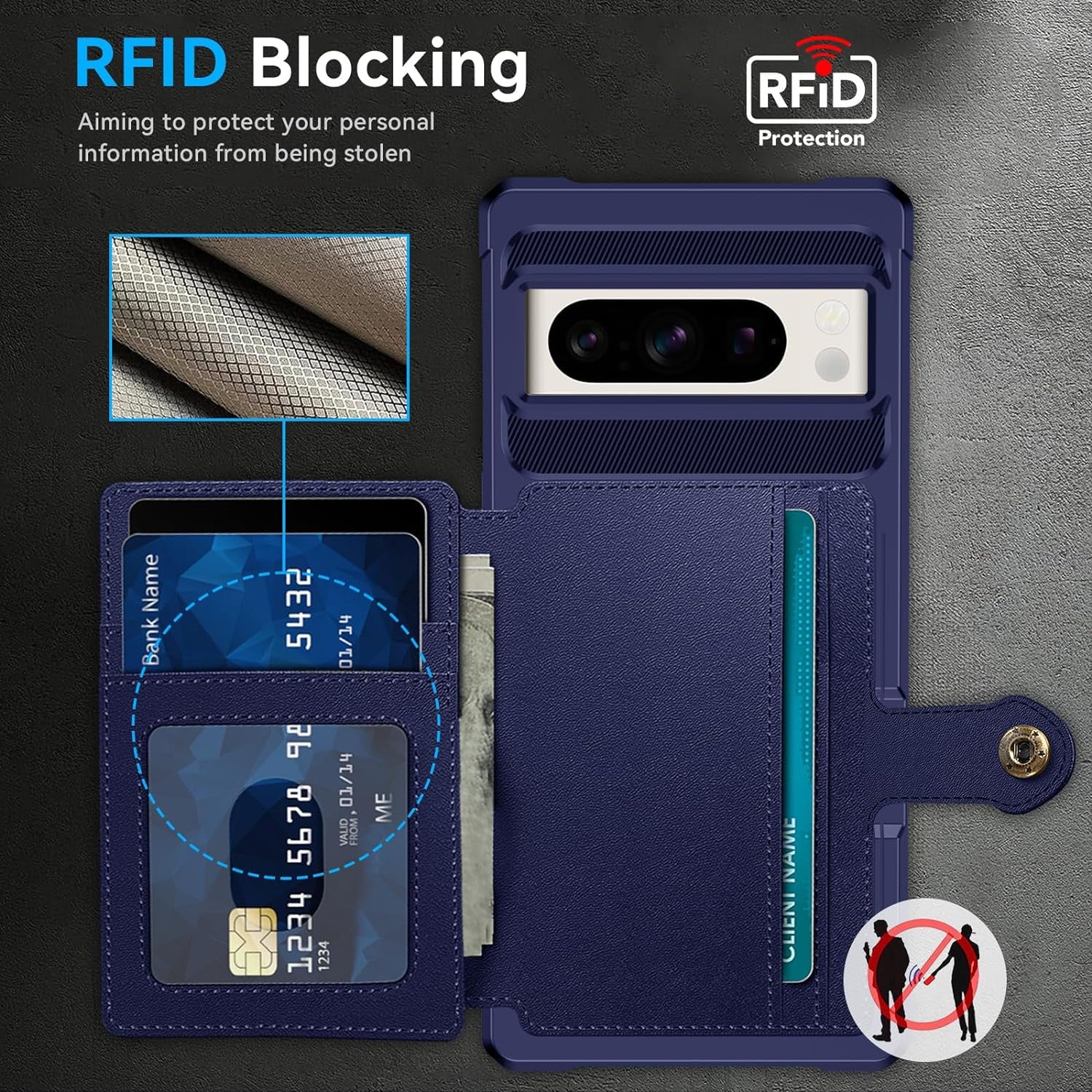 Goosebox for Google Pixel 8 Pro Case with Card Holder(5 Cards), Google 8 Pro Wallet Case Built-In Kickstand Magnetic Flip Snap Soft TPU+PU Leather Durable Shockproof Case for Google 8 Pro (Blue)  GooseBox   