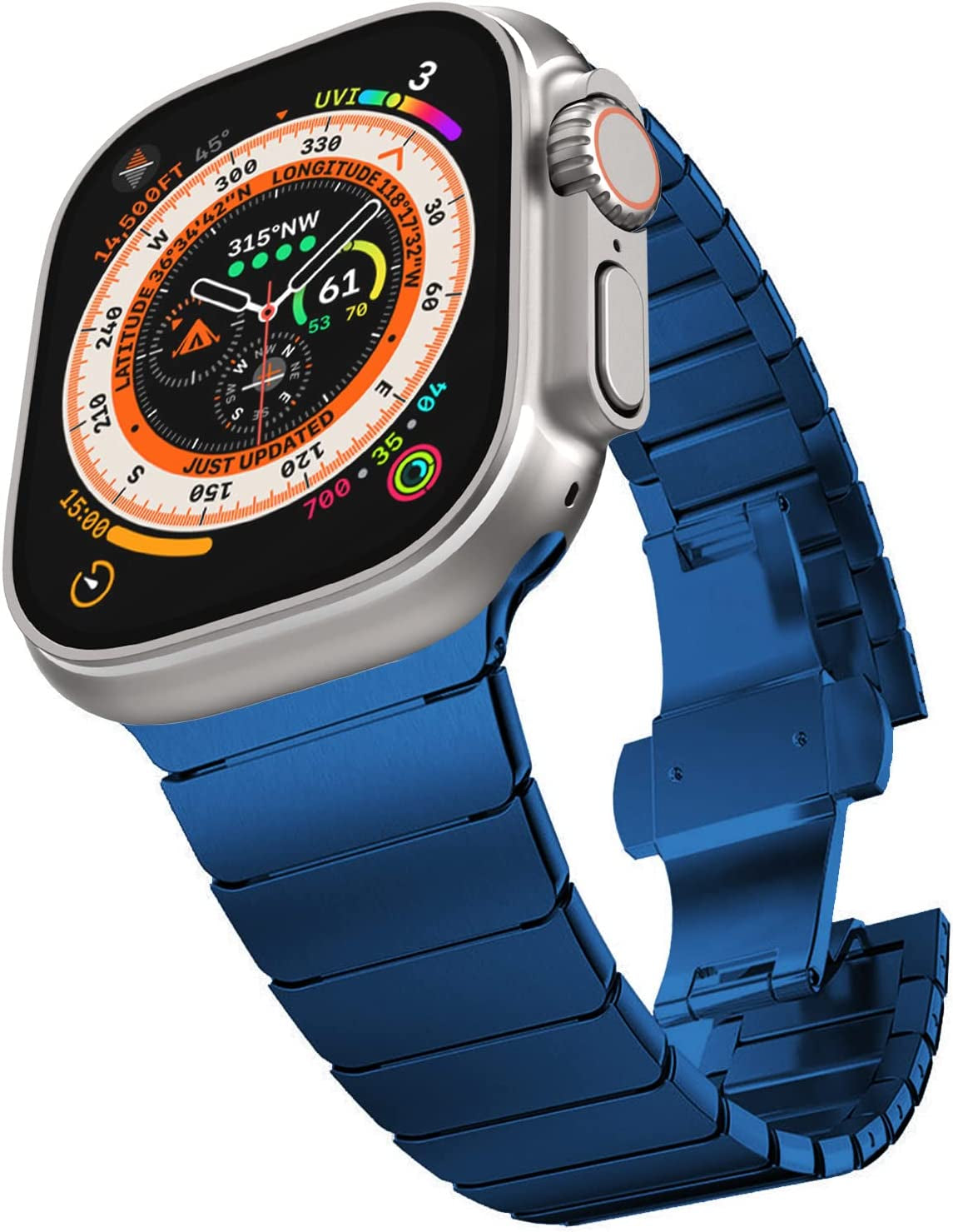 CHANCHY Stainless Steel Band for Apple Watch Ultra Band 49Mm 45Mm 44Mm 42Mm 38Mm 40Mm 41Mm, Metal Strap with Folding Clasp for Apple Watch Series 8 7 6 5 4 3 2 1 SE Men (Black, 49Mm 45Mm 44Mm 42Mm)  CHANCHY Blue Link 42mm/44mm/45mm/Ultra 49mm 