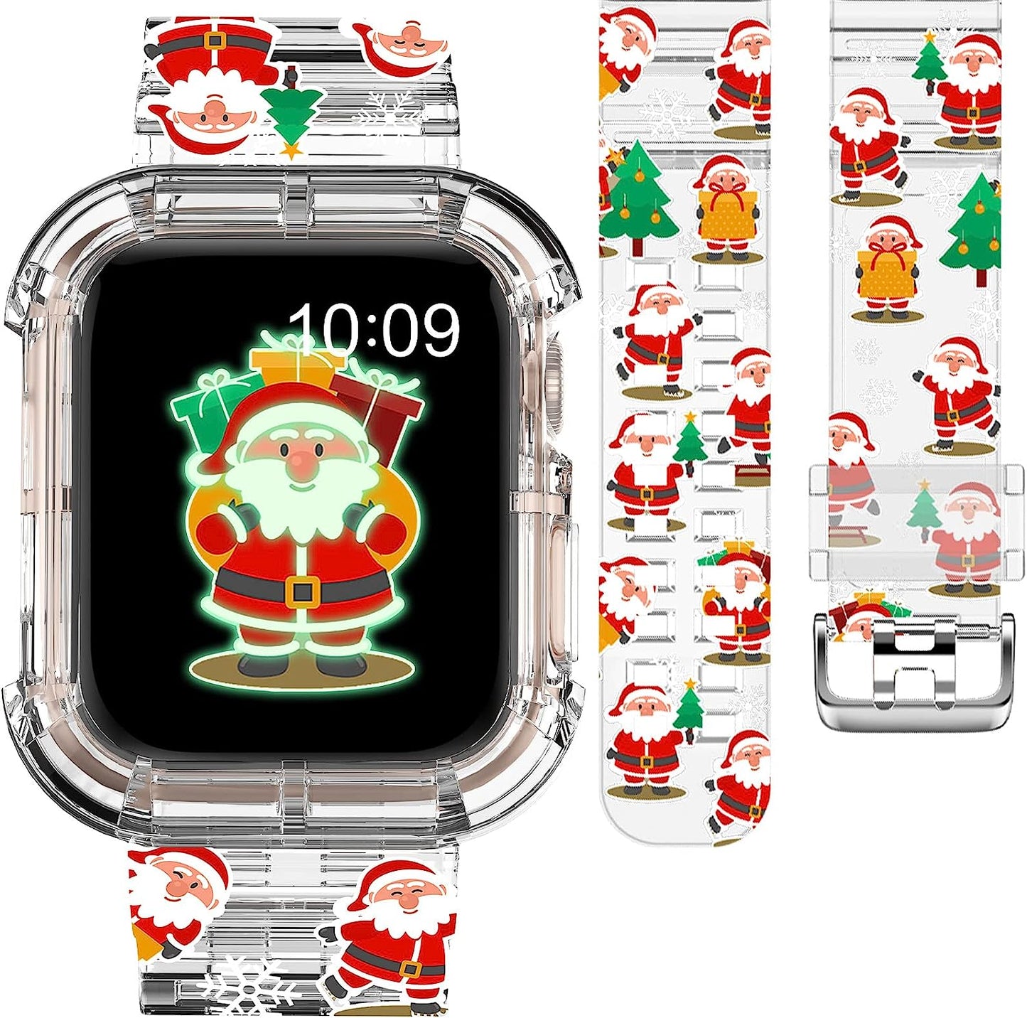 DABAOZA Compatible for Clear Apple Watch Band 38Mm 40Mm 41Mm 42Mm 44Mm 45Mm with Case, Women Girl Glitter Clear Bling Crystal Sport Strap and Bumper for Iwatch Band Ultra SE Series 8/7/6/5/4/3/2/1  DABAOZA Glow Santa Claus 45mm/44mm/42mm 