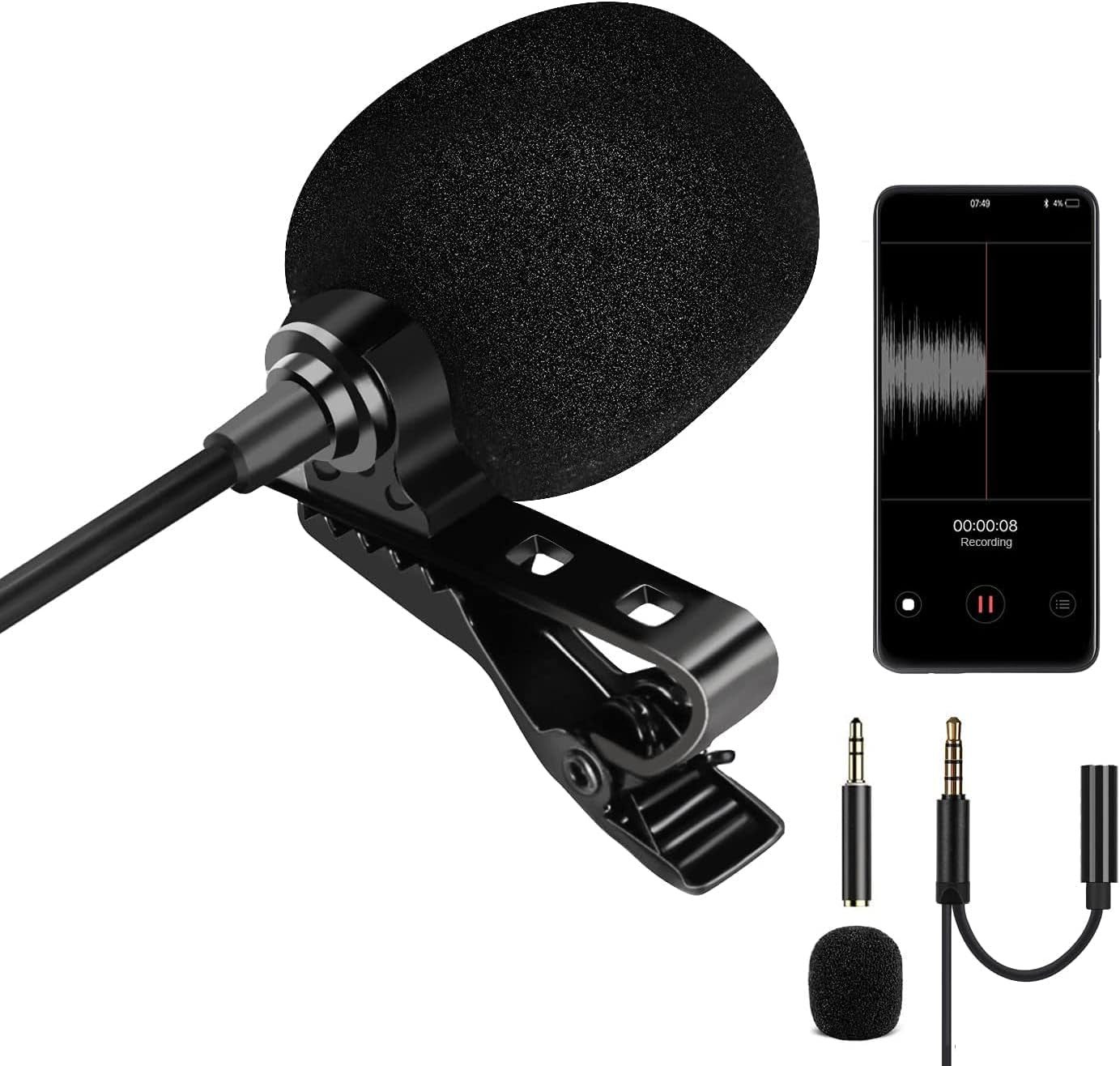 Bokadzi 5 Feet 3.5Mm Lavalier Microphone Lapel Omnidirectional Condenser Mic for Iphone Android & Windows Smartphones, Youtube, Interview, Studio, Video Recording（With the 4 Pin to 3 Pin Adapter）  Bokadzi   