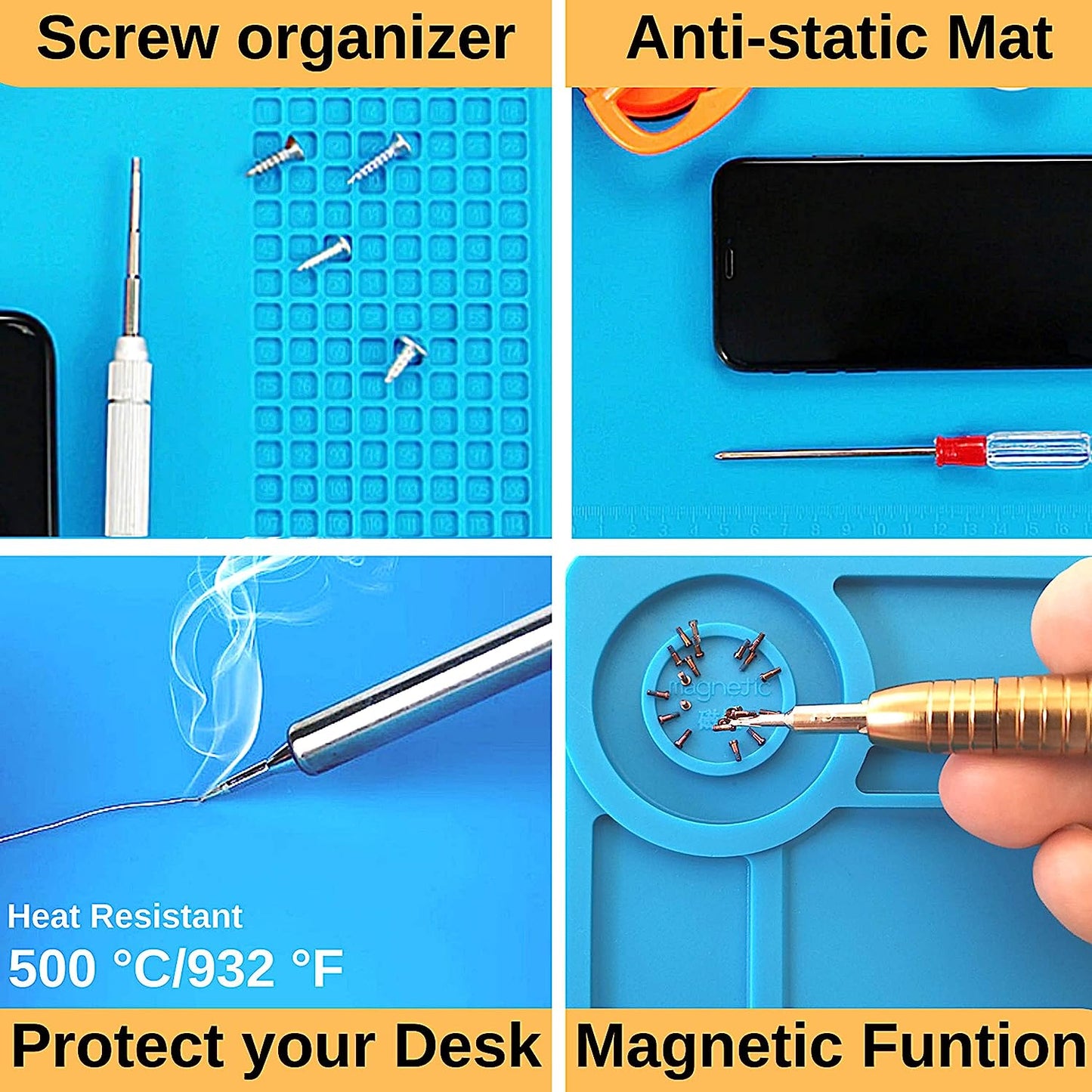 Opening Pry Tool Repair Kit with Anti-Static Wrist Strap ESD Safe Insulation Silicone Soldering Mat Heat Resistant Magnetic Work Pad, Bars, Spudgers, for Laptop Computer Electronics by DREMINOVA  DREMINOVA   