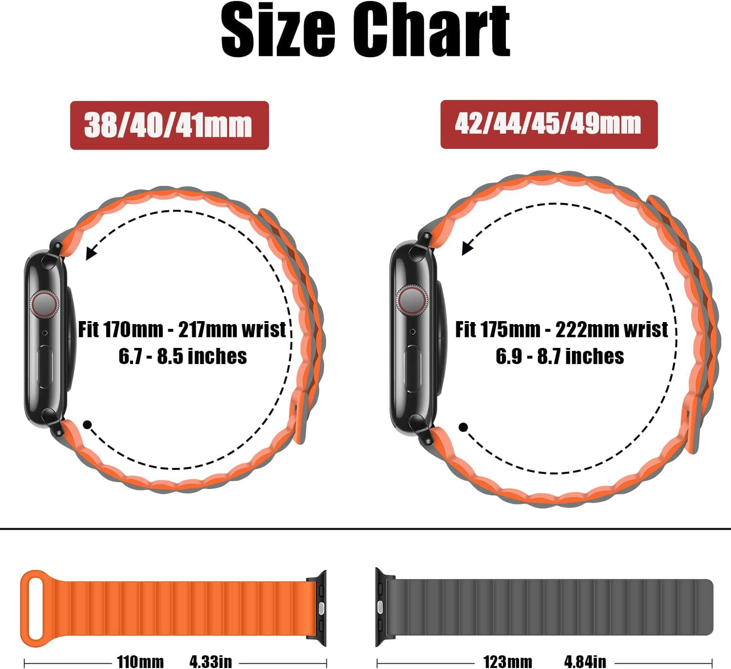 HITZEE Compatible with Apple Watch Band 41Mm 40Mm 38Mm, Double Sided Wearable Silicone Magnetic Loop Bands Compatible for Apple Watch Series 8 7 SE 6 5 4 3 2 1, Gray Orange  HITZEE   